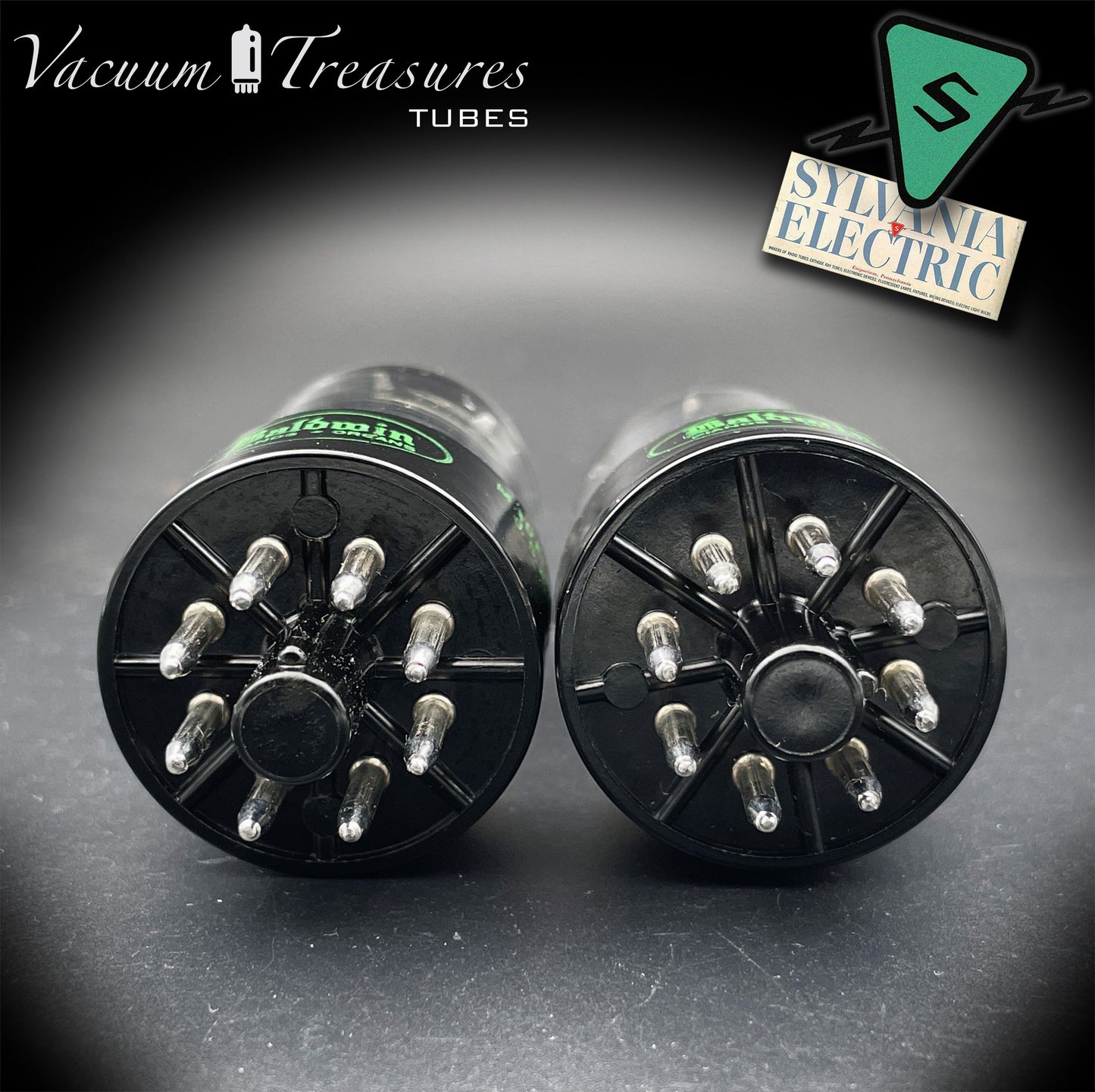 6SN7GTB Baldwin by SYLVANIA Matched Pair Black Plates Tubes - Same Codes - Made in USA '61