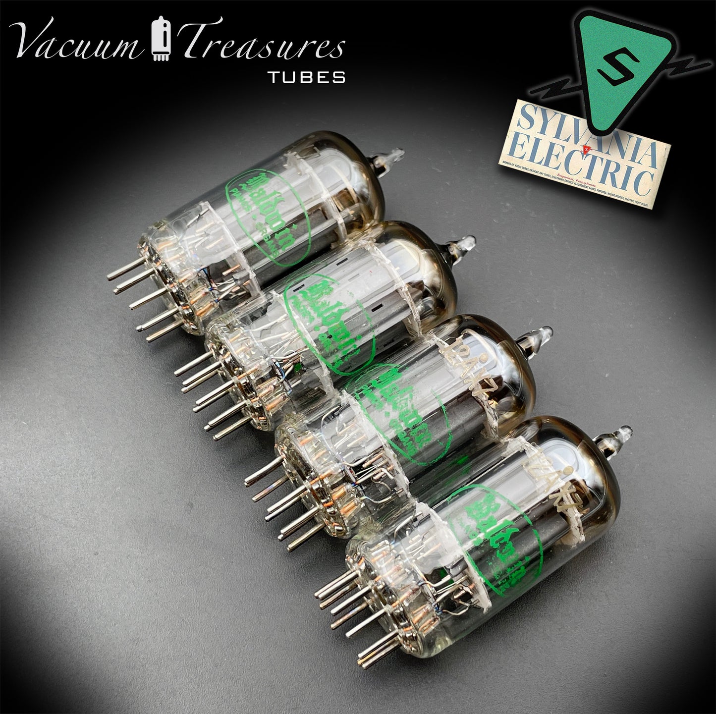 12AX7 / ECC83 Baldwin by Sylvania Matched Quad Long Gray Plates Halo Getter Made in USA