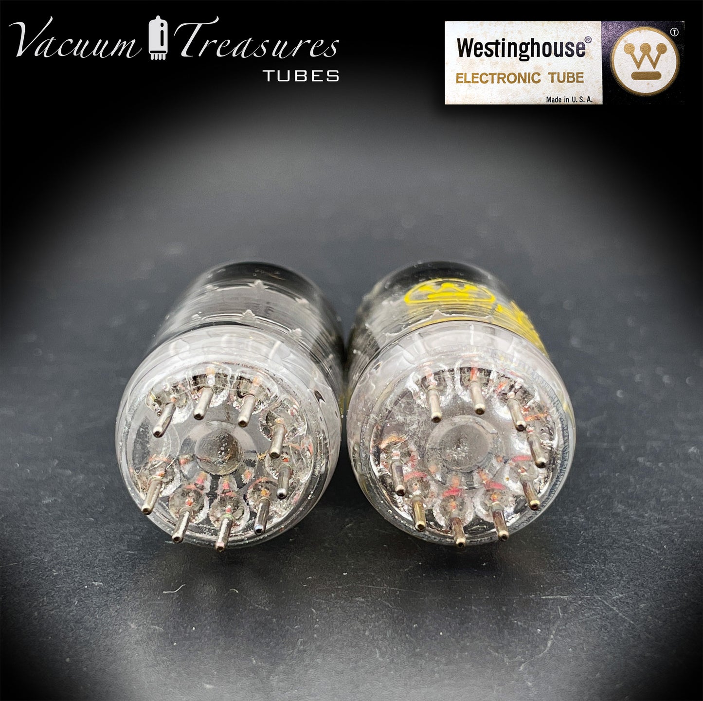 12AT7 / ECC81 Westinghouse Black Plates Halo Getter Matched Pair – Tested STRONG – Made in Canada '69