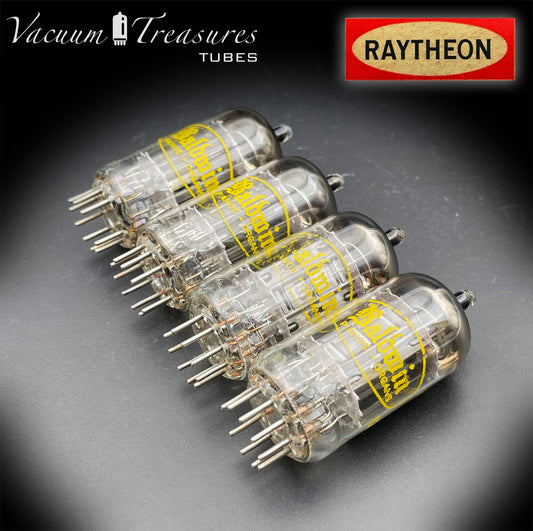12AU7A / ECC82 NOS Baldwin by RAYTHEON Matched Quad Tubes Long Black Plates Halo Getter Made in USA '61