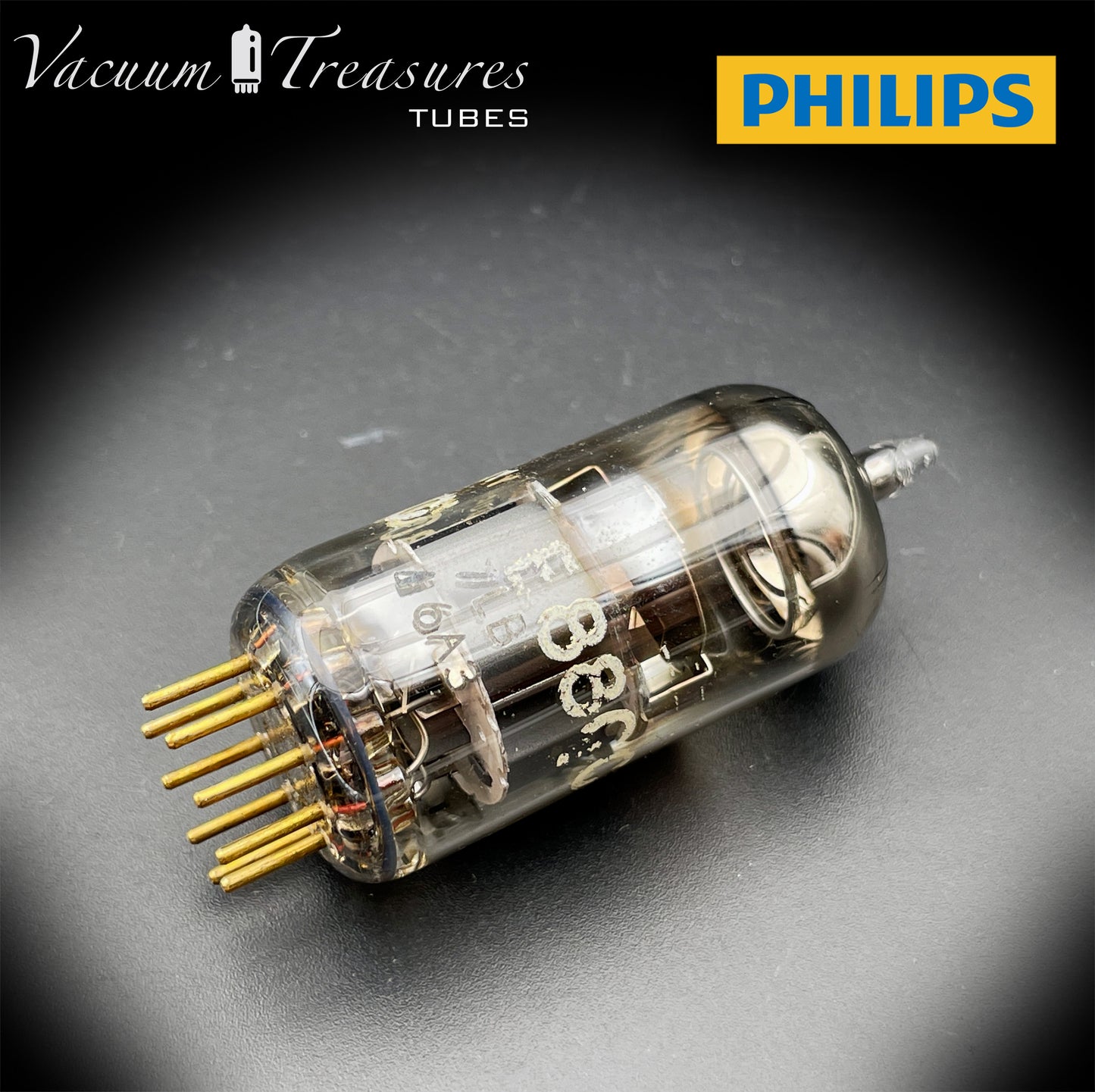 E88CC ( 6922 ) PHILIPS Special Quality Halo Getter Tube Gold Pin Made in Holland '66