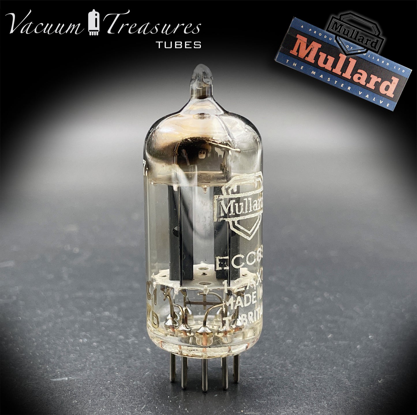 12AX7 / ECC83 Mullard Blackburn MC1 Long Gray Plates Goalpost Getter Made in GT. Britain 1957 Tested Tube