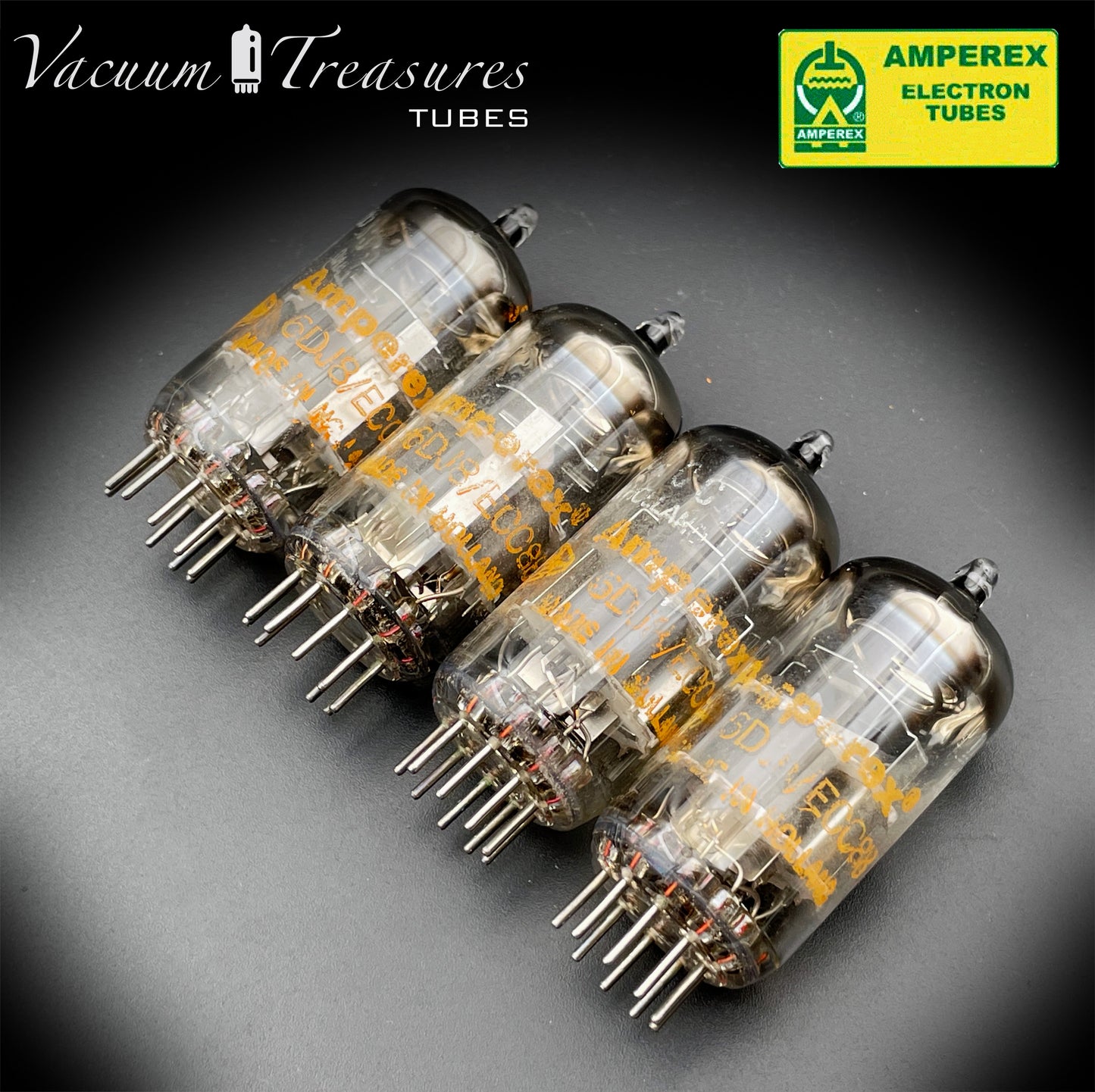 ECC88 6DJ8 AMPEREX AMPLITREX Matched Quad Tubes Made in HOLLAND '60s