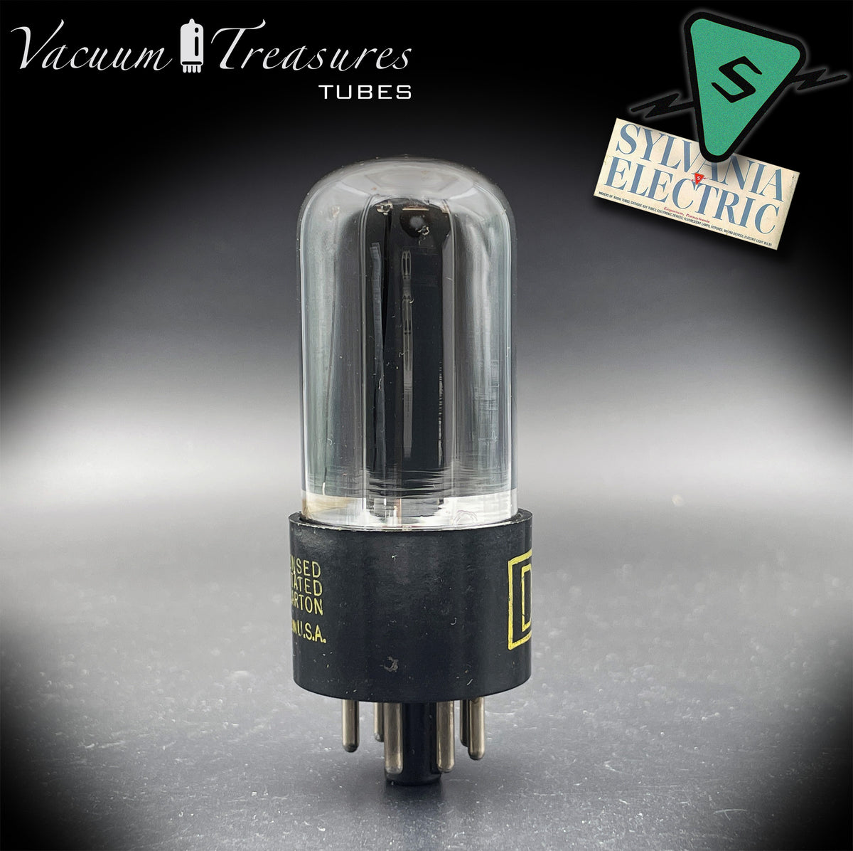 6V6GT DELCO by Sylvania Black Plate Smoked Glass Foil Getter AMPLITREX Tested Tube USA 1952