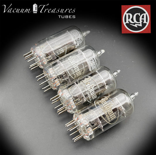 12AU7 / ECC82 Baldwin by RCA AMPLITREX Matched Quad Clear Top Long Gray Plates Side D Getter Tubes