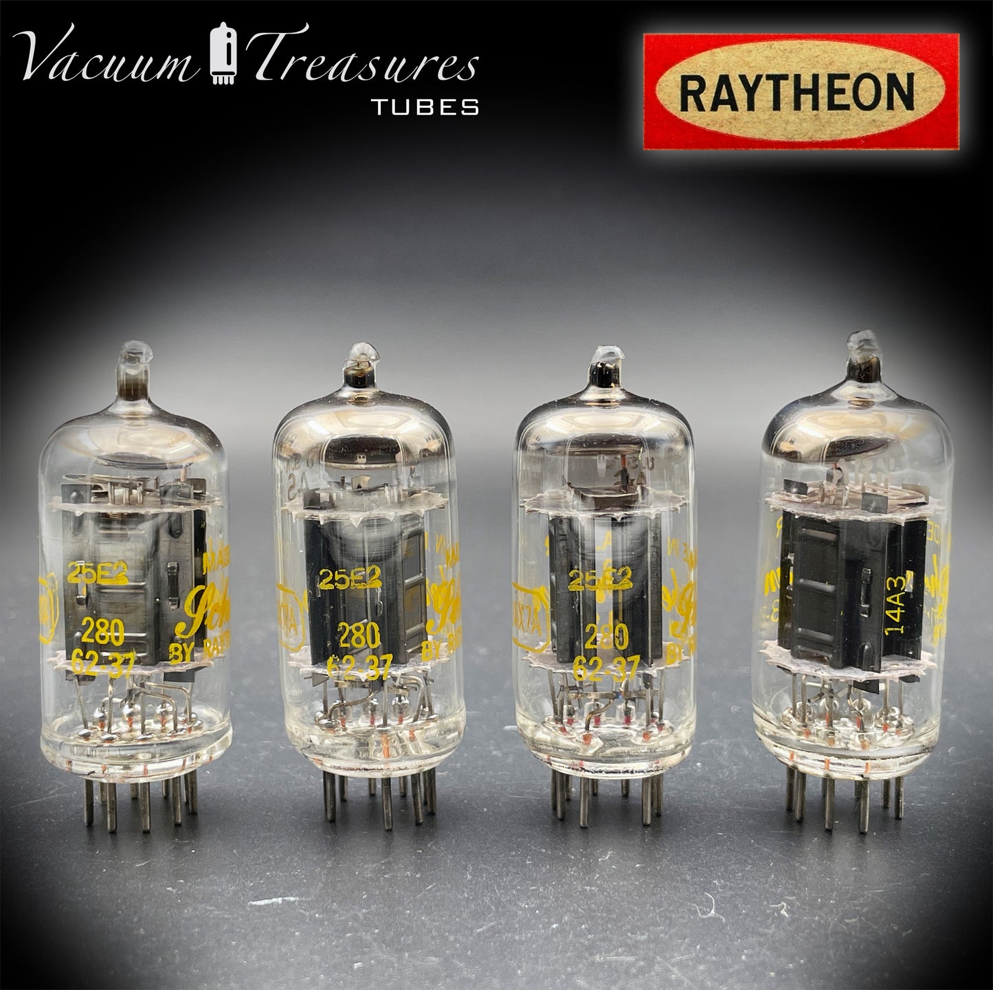 12AX7A ECC83 RAYTHEON – Low Noise Matched Quad – Long Black Plates Tubes Made in USA '60s
