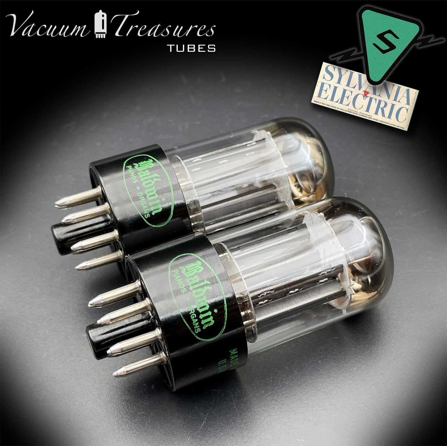 6SN7GTB Baldwin by SYLVANIA Matched Pair Black Plates Tubes Same Codes Made in USA '61