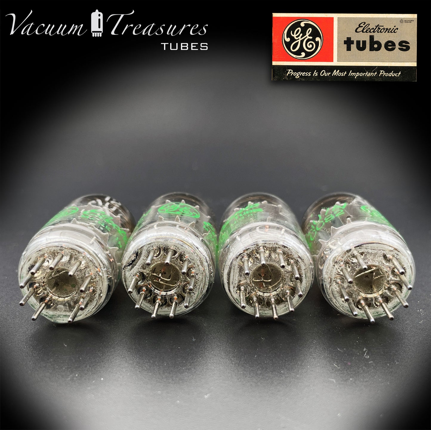 12AU7 A (ECC82) GE NOS NIB Graue Platten Halo Getter Matched Quad Tubes Hergestellt in den USA