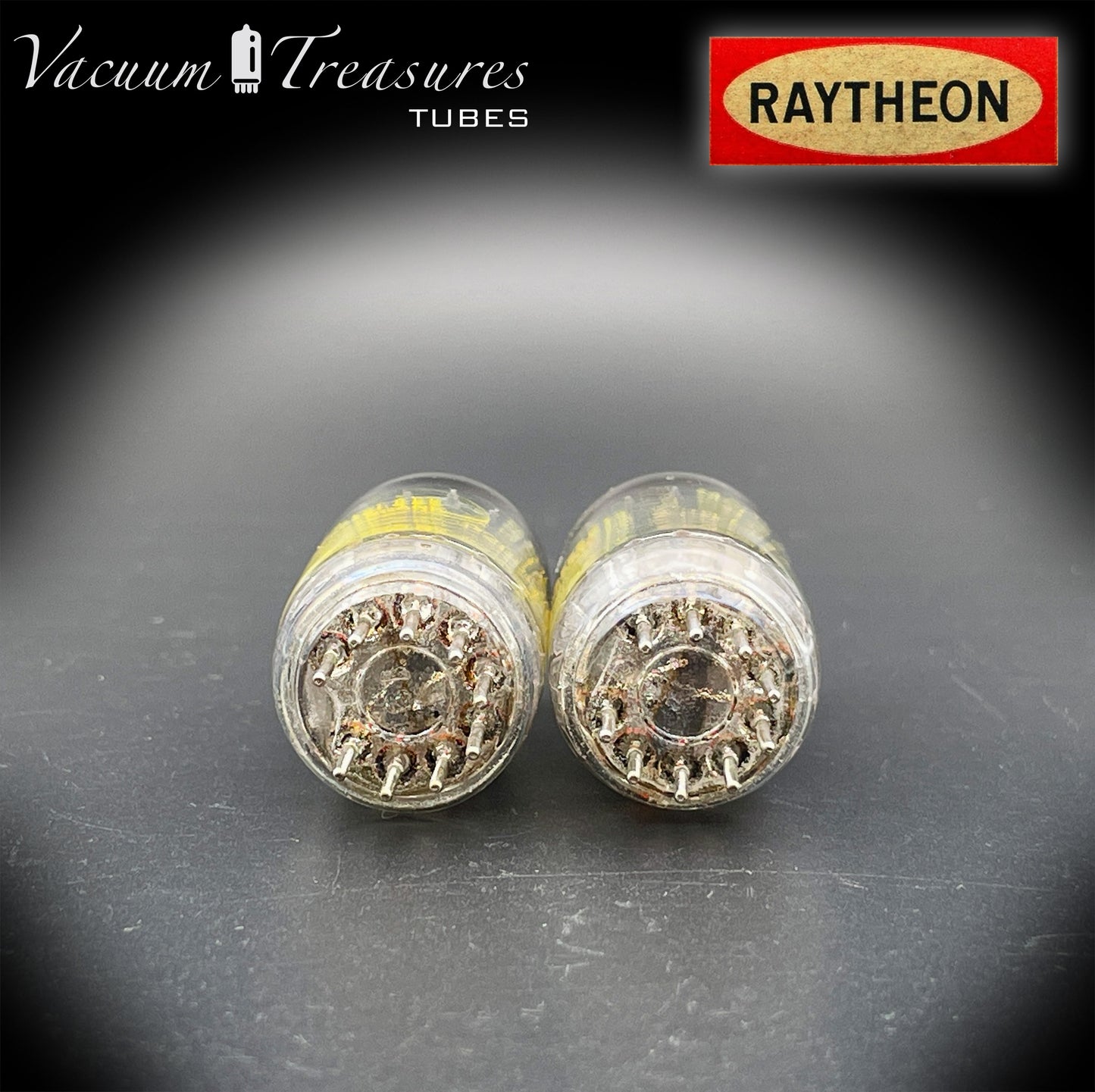 12AU7 ( ECC82 ) NOS RAYTHEON for Baldwin Long Black Plates Halo Getter Matched Tubes Made in USA '59