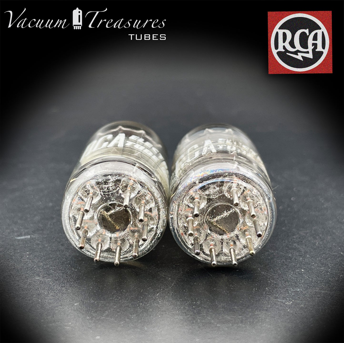 12AX7 / ECC83 RCA Matched Pair Long Black Plates Square Tilt getter Made in USA '58