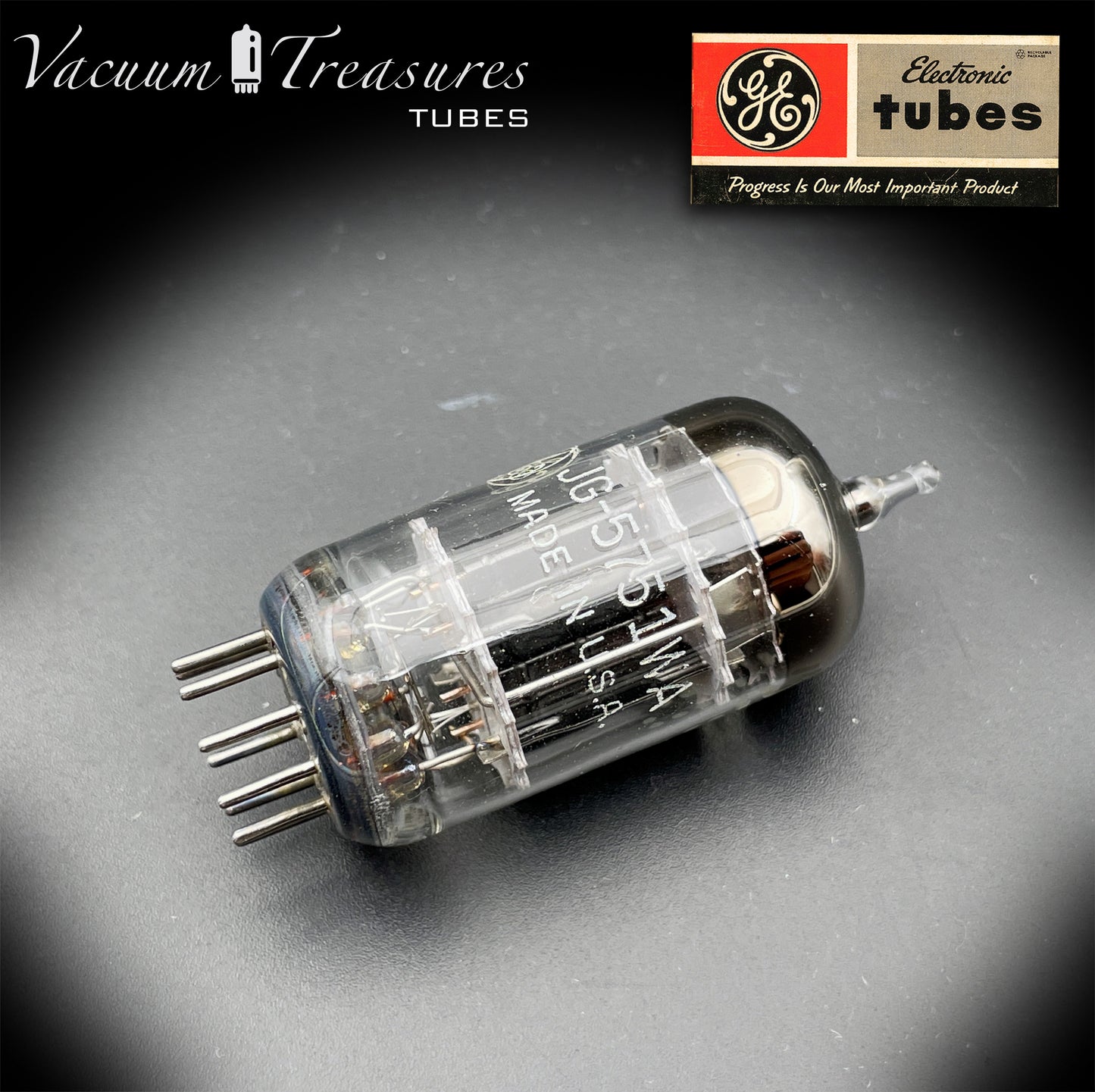 JG 5751 WA GE NOS Triple Mica Black Plates Amplitrex Tested Tube Made in USA '56