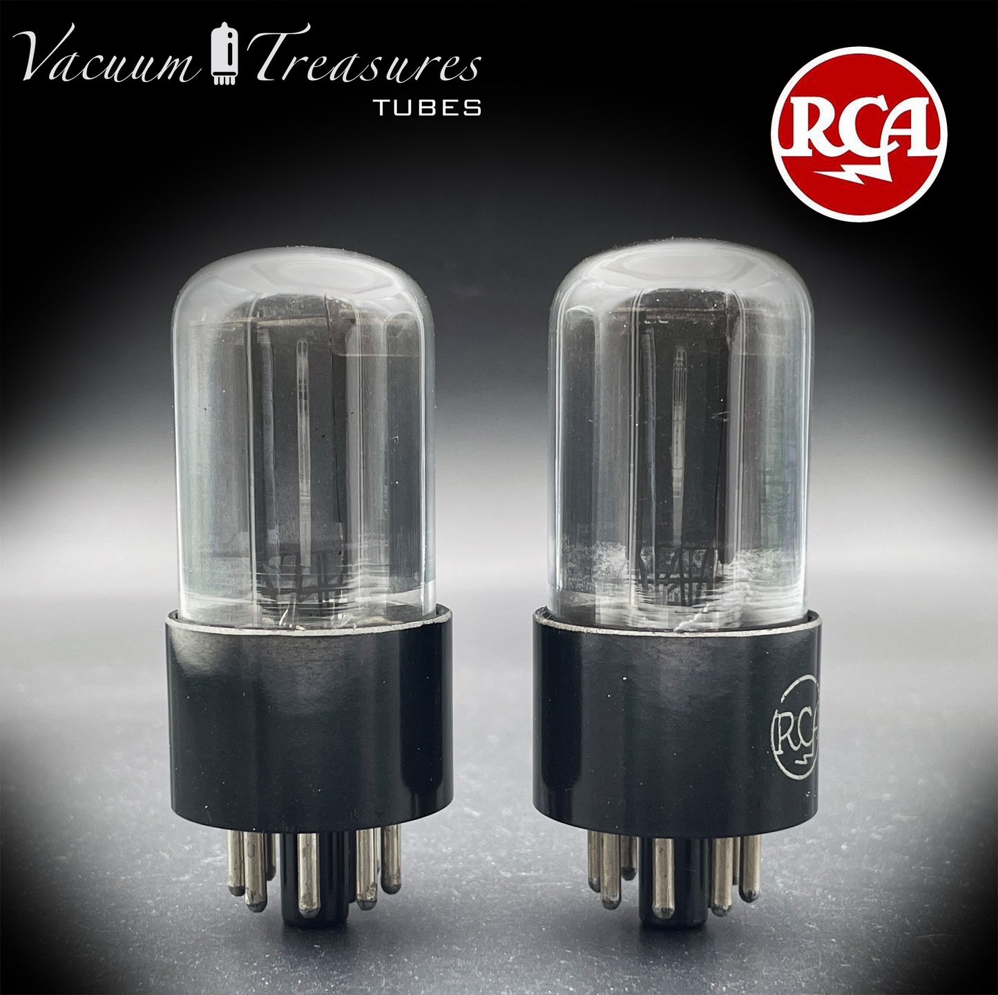 6SN7 GT RCA Radiotron Smoked Glass Matched Pair Silver Logo Black Plates D Getter AMPLITREX Tested Low Noise Tubes