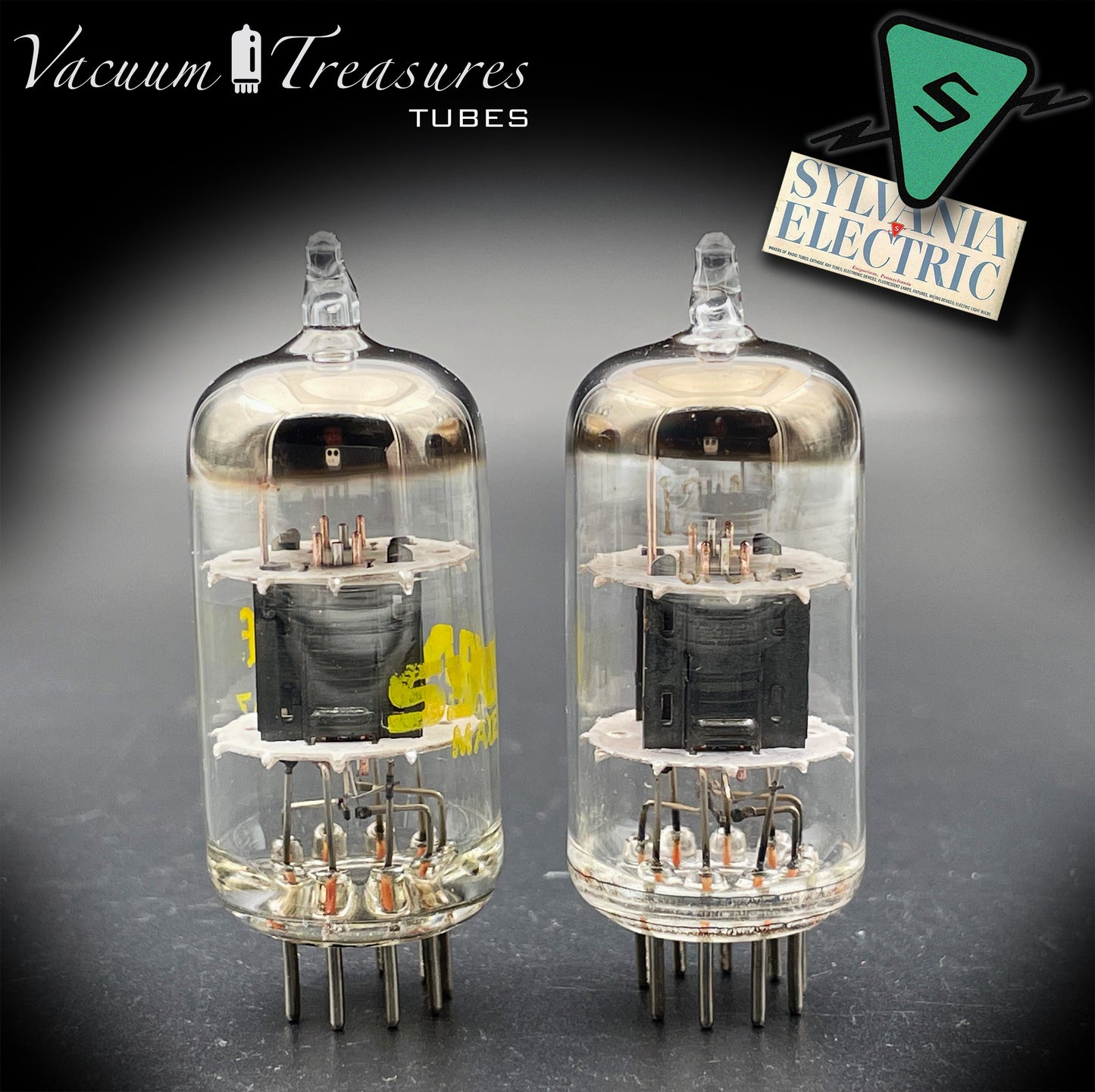 12AT7 / ECC81 SYLVANIA NOS – Black Square Plates Halo Getter – Export Quality Made in USA