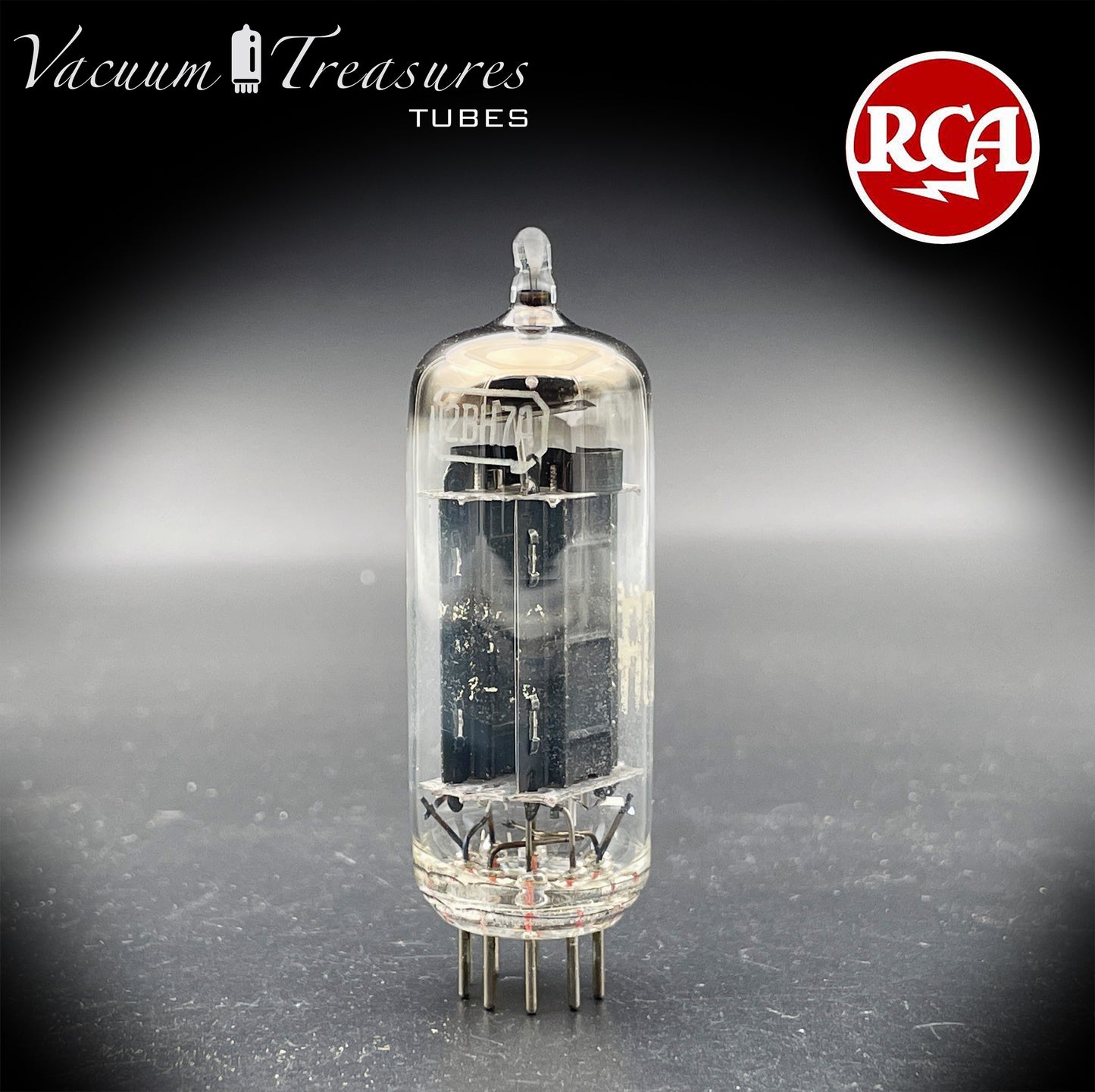 12BH7A RCA NOS NIB Black Plates Dimpled D-Foil Getter USA 1950s AMPLITREX Tested
