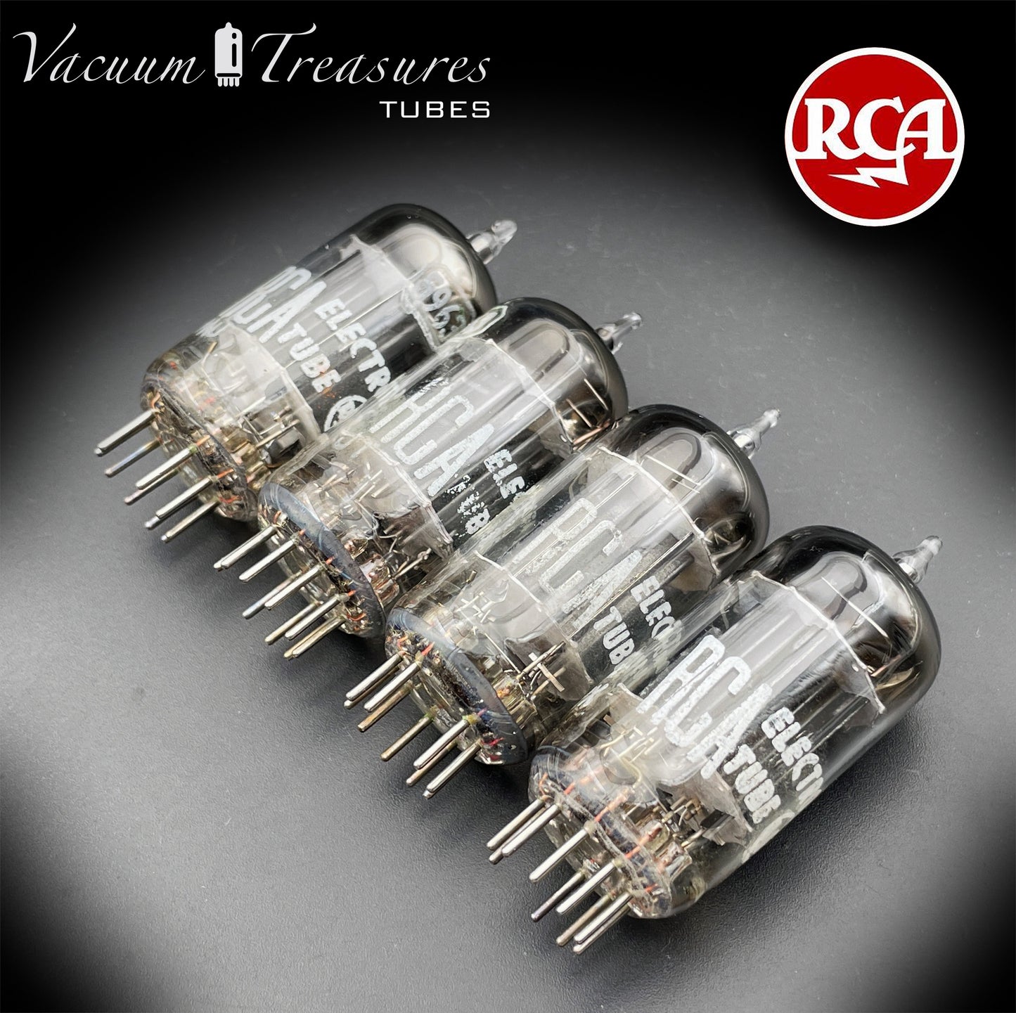 5963 ( 12AU7 ) RCA Matched Quad Long Black Plates Foil Getter AMPLITREX Tested