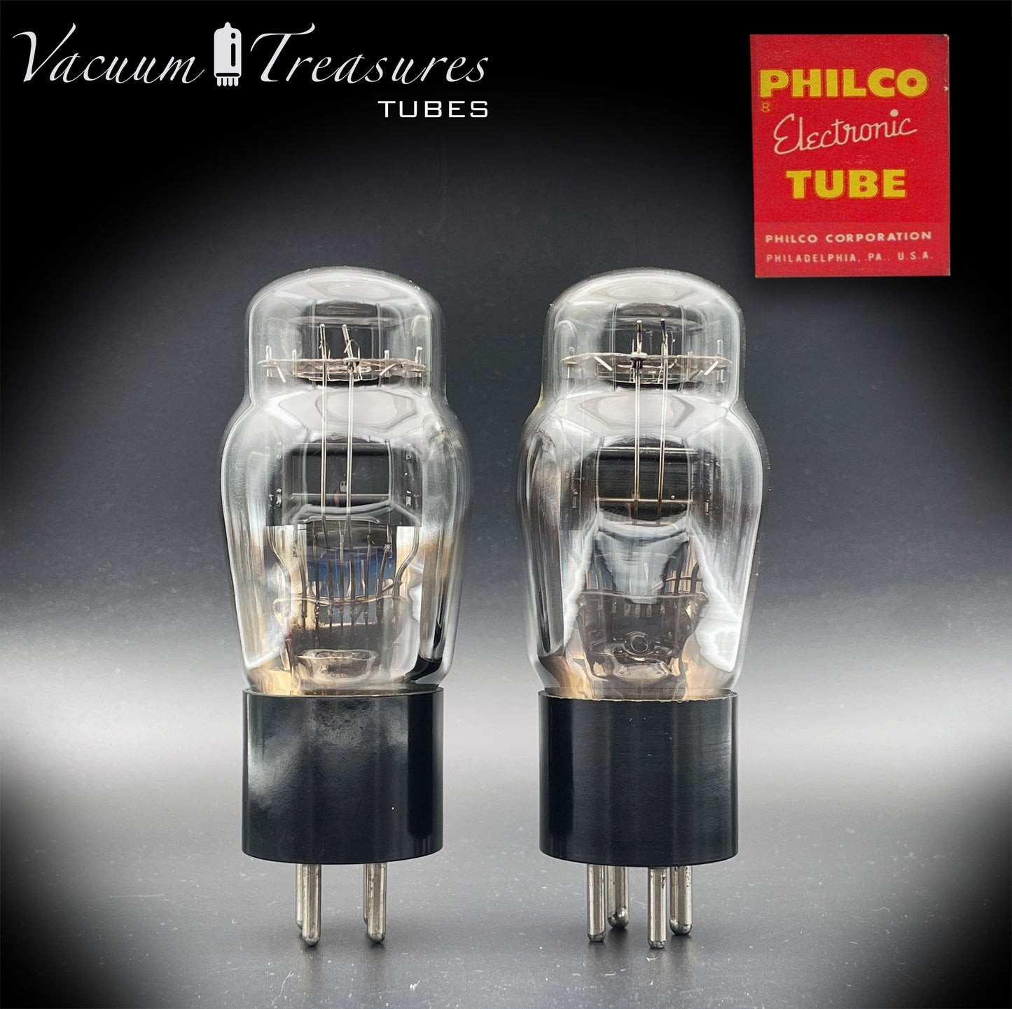 45 ST PHILCO NOS Black Plates Foil Dimpled Getter Matched Pair Tubes Made in USA 1930's