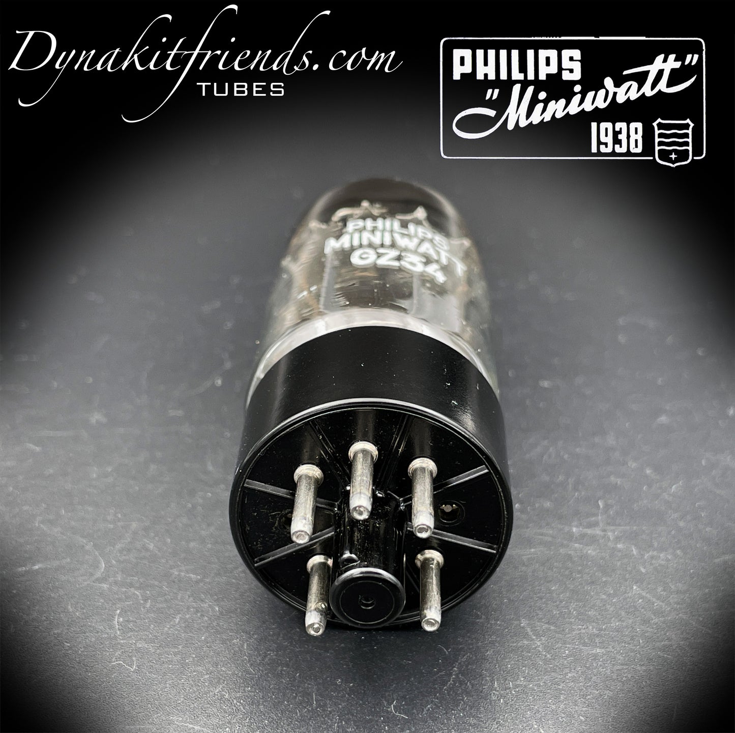 GZ34 ( 5AR4 ) PHILIPS Miniwatt f33 Rectificador de tubo getter doble D Fabricado en Bélgica