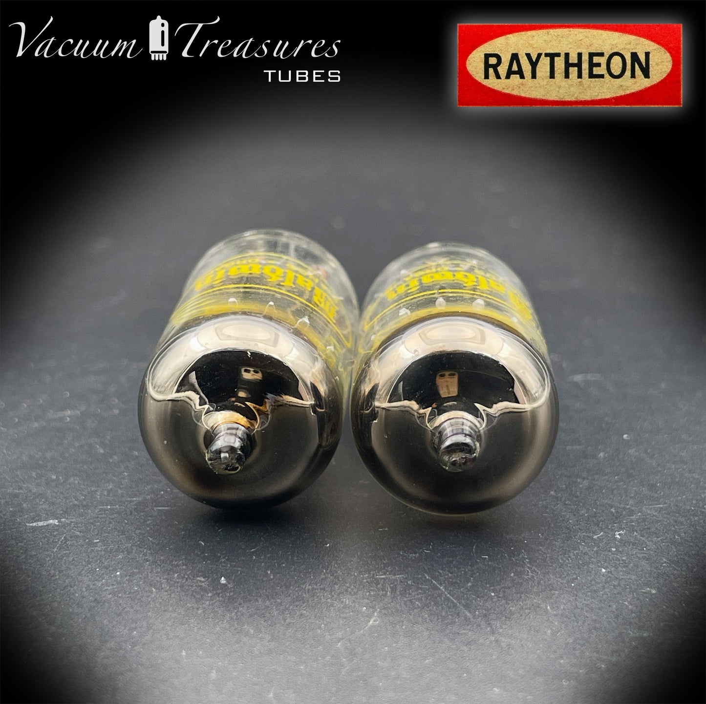 12AU7A / ECC82 NOS Baldwin by RAYTHEON Matched Pair Tubes Long Black Plates Halo Getter Made in USA '61
