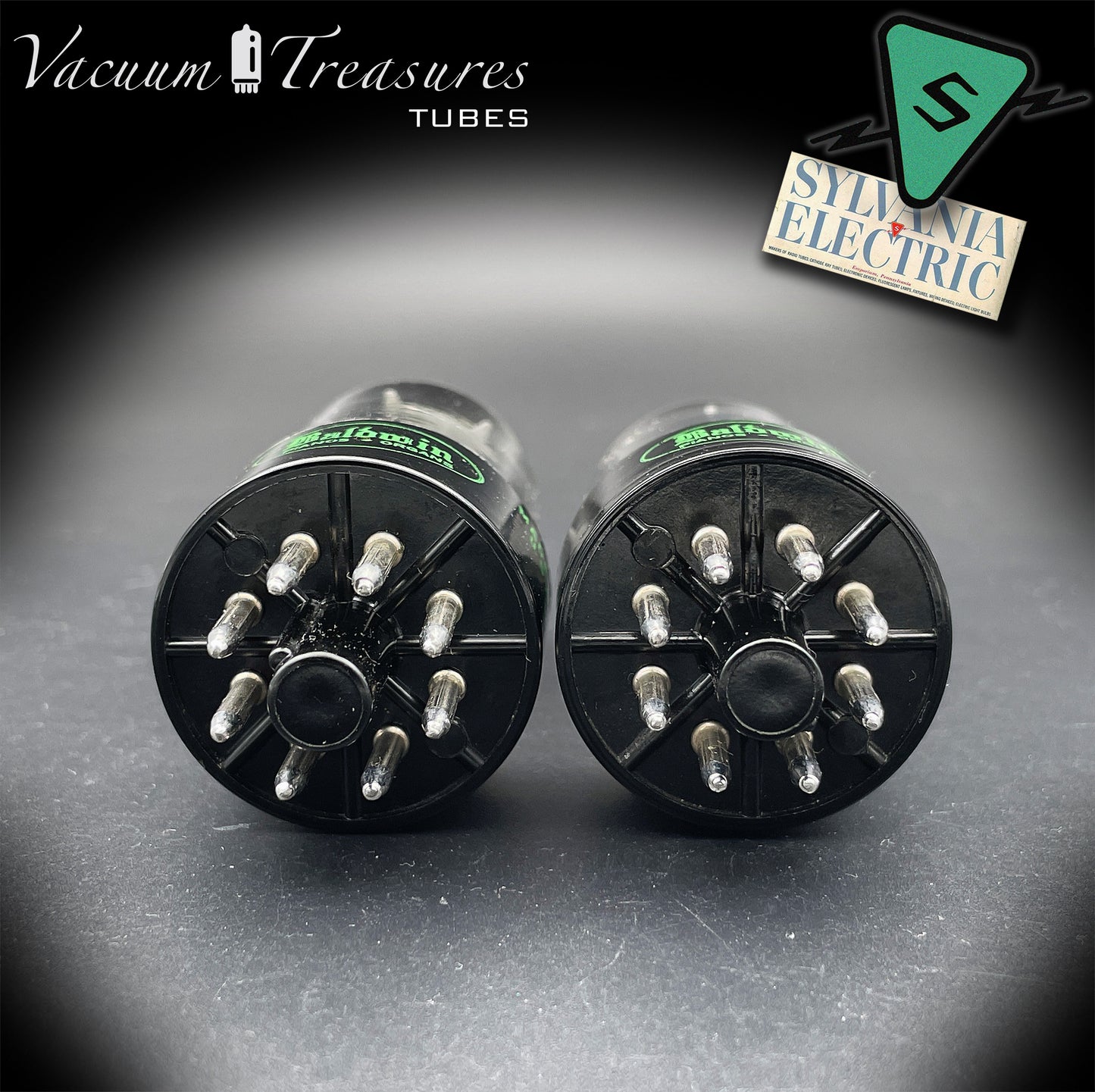 6SN7GTB Baldwin by SYLVANIA Matched Pair Black Plates Tubes - Same Codes - Made in USA '61