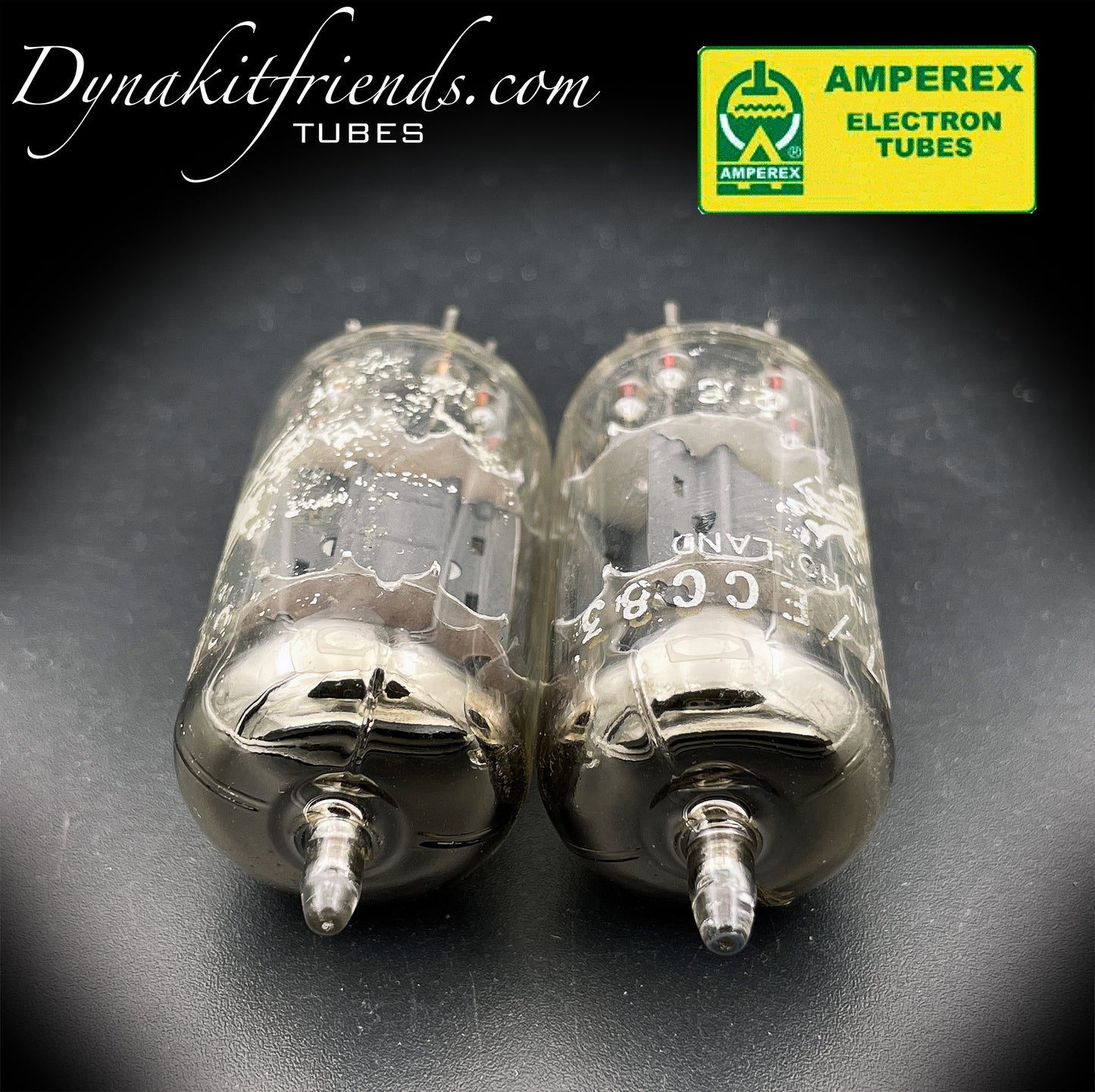 ECC83 ( 12AX7 ) Amperex Bugle Boy Short Plate Large O Getter Holland 1961 Matched Pair Valve Tubes