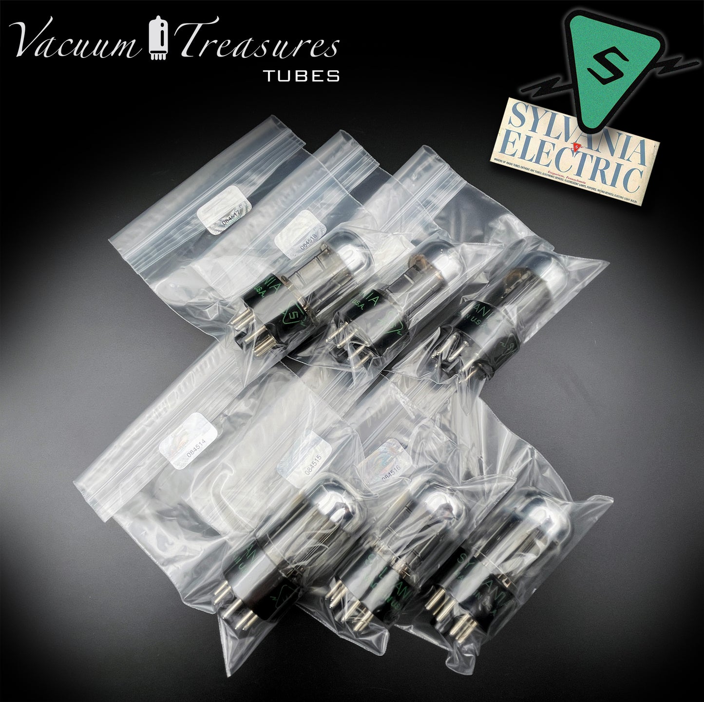 6SN7GTB NOS SYLVANIA CHROME TOP Matched Sextet -Same Codes - Tubes USA 1955
