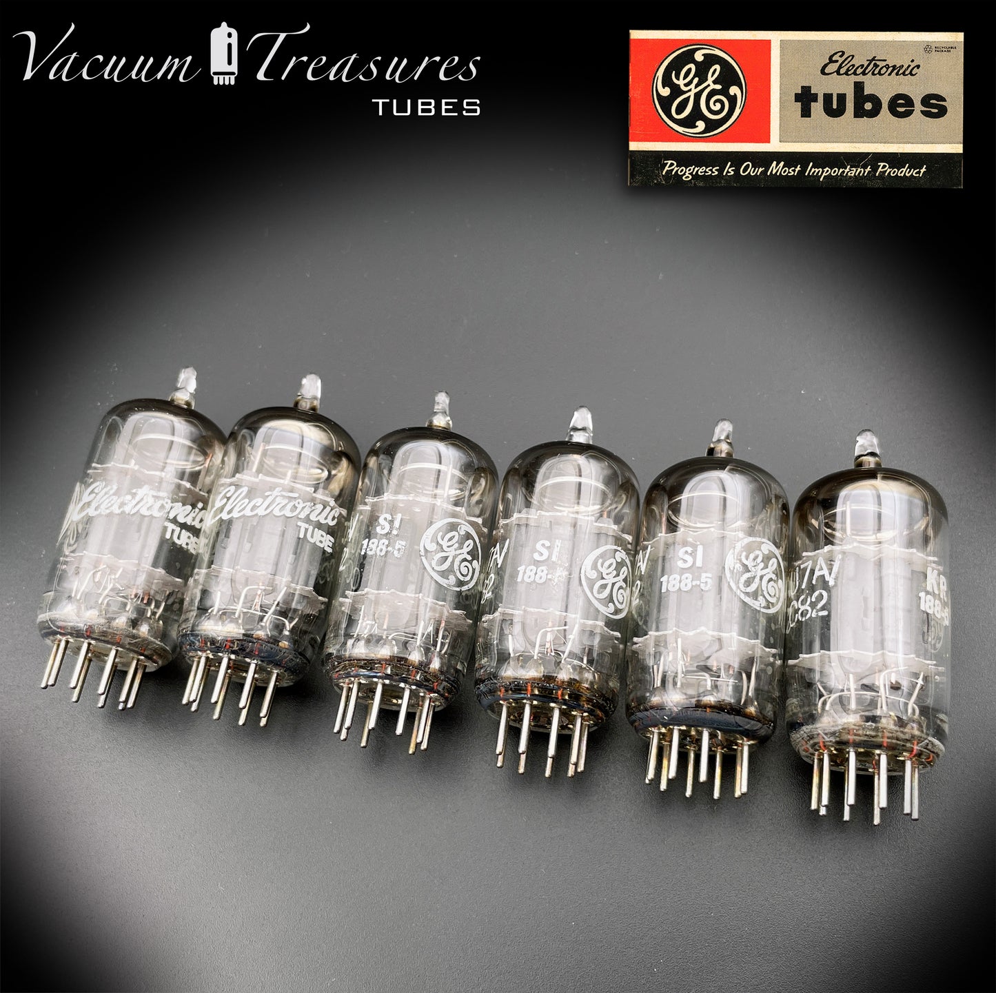 12AU7 A ( ECC82 ) GE NOS NIB Gray Plates Halo Getter matched sextet Tubes Made in USA