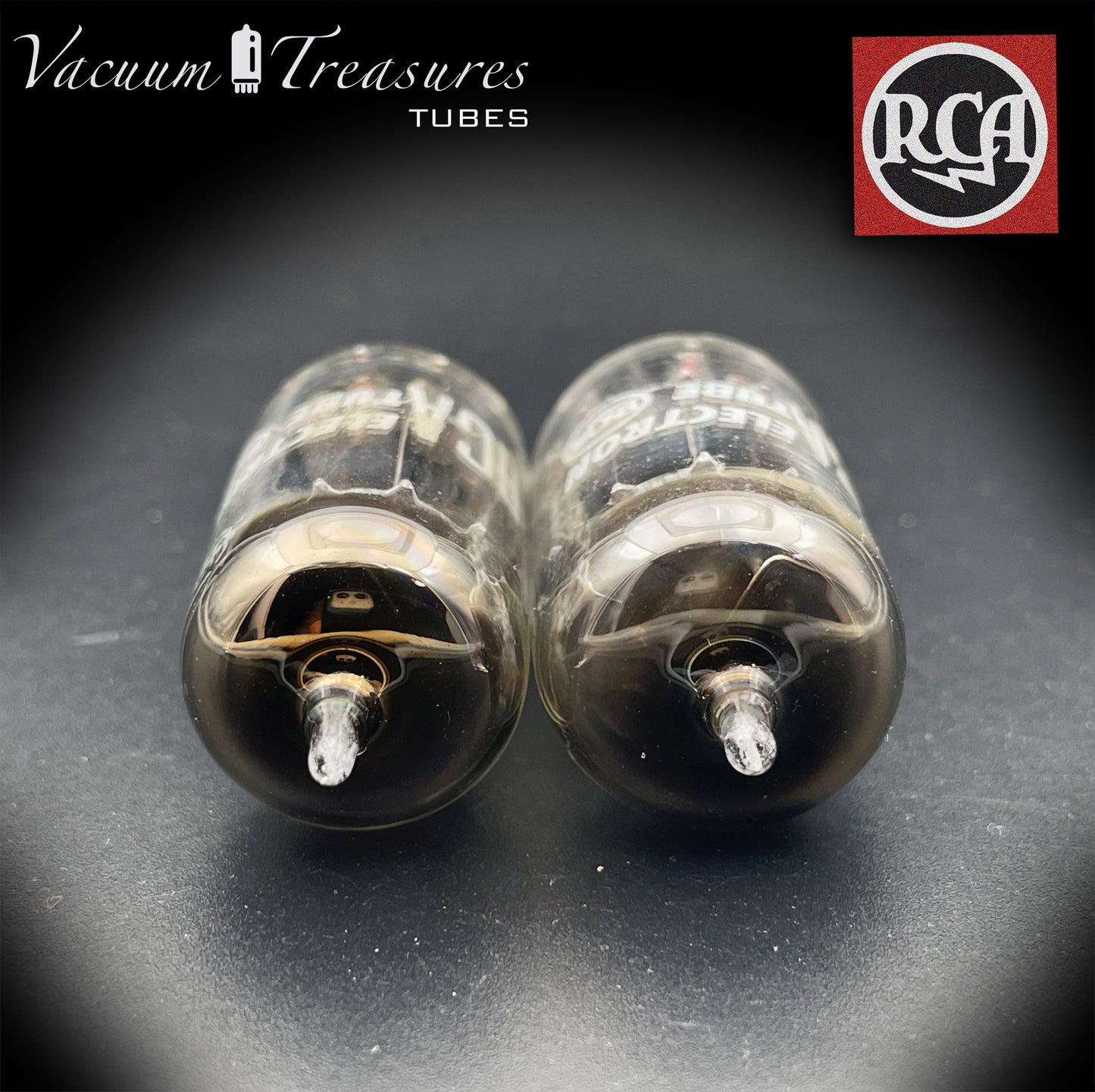 12AX7 / ECC83 RCA Matched Pair Long Black Plates Square Tilt getter Made in USA '58