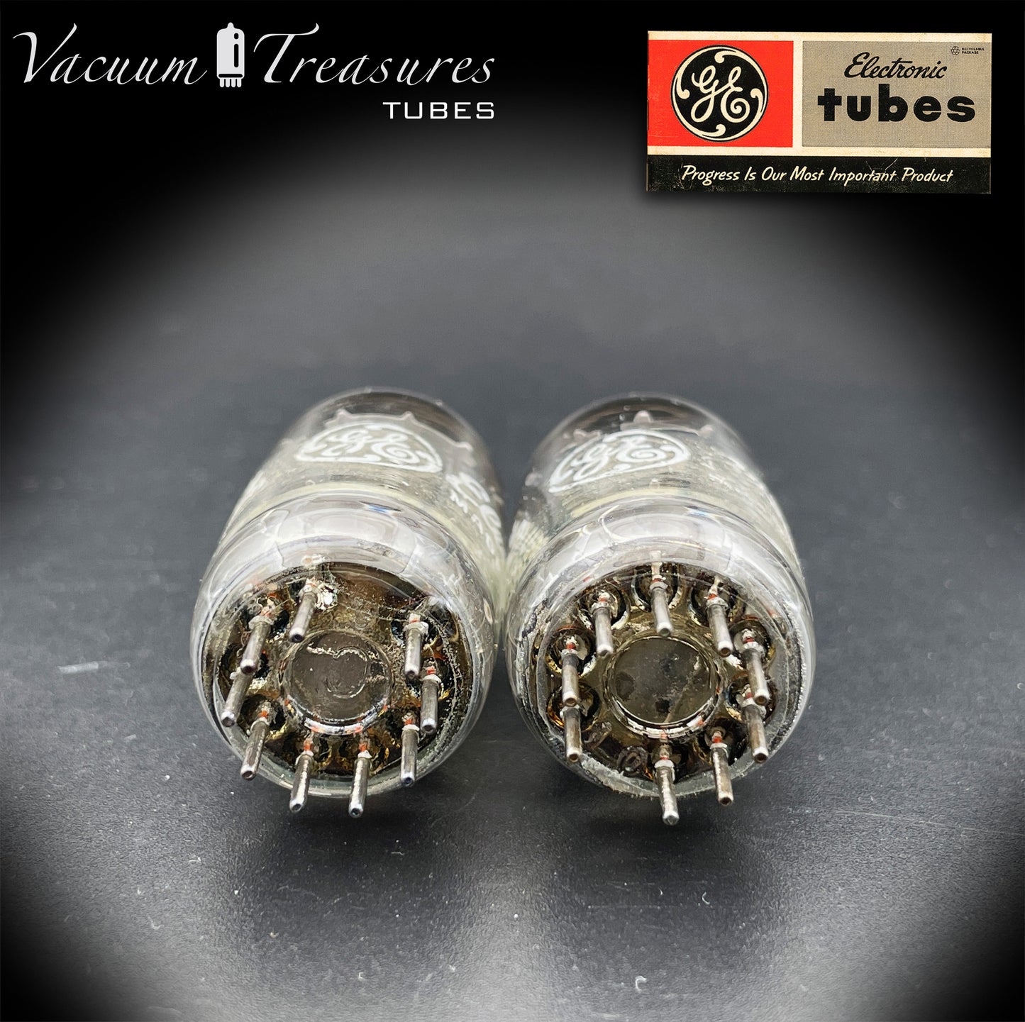 5963 / 12AU7 / ECC82 GE NOS Matched Pair - Long Gray Plates - AMPLITREX Tested - Made in USA