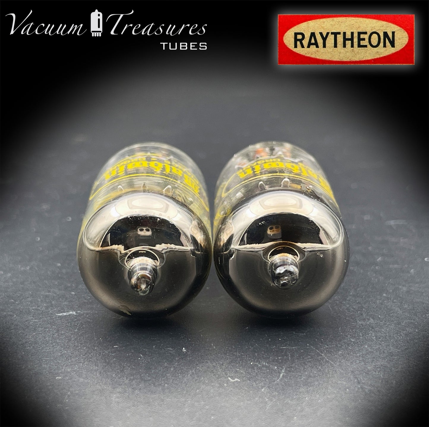 12AU7A / ECC82 NOS Baldwin by RAYTHEON Matched Pair Tubes Long Black Plates Halo Getter Made in USA '61