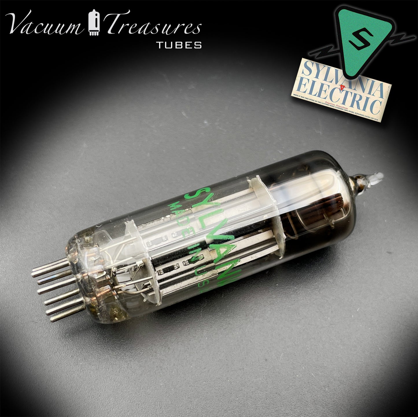 6X4 EZ90 NOS SYLVANIA Black Plates Halo Getter Tested Rectifier Tube USA 1952