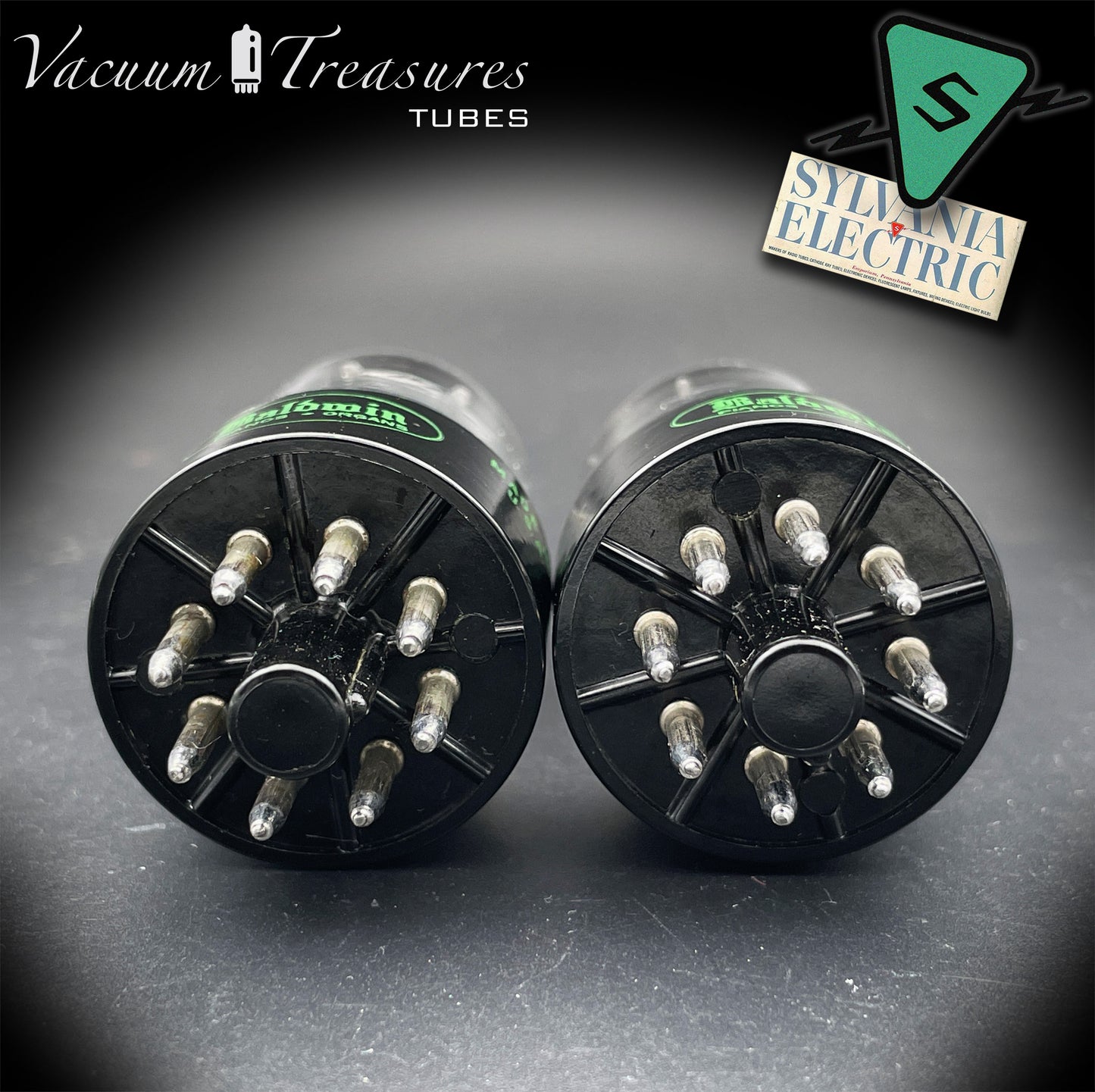 6SN7GTB Baldwin by SYLVANIA Matched Pair Black Plates Tubes - Same Codes - Made in USA '61