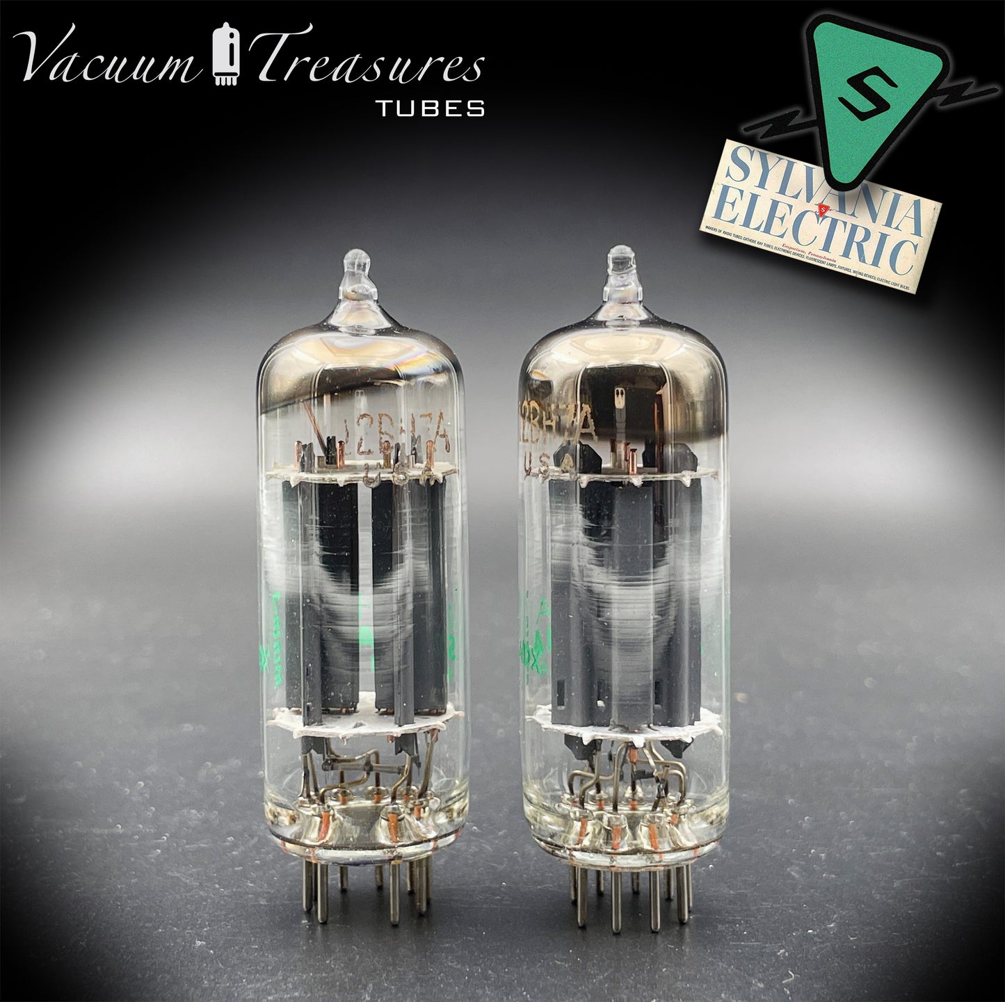 12BH7A ( 7032 ) NOS NIB Sylvania Gray Plates Halo Getter Matched Pair Tubes USA 1975