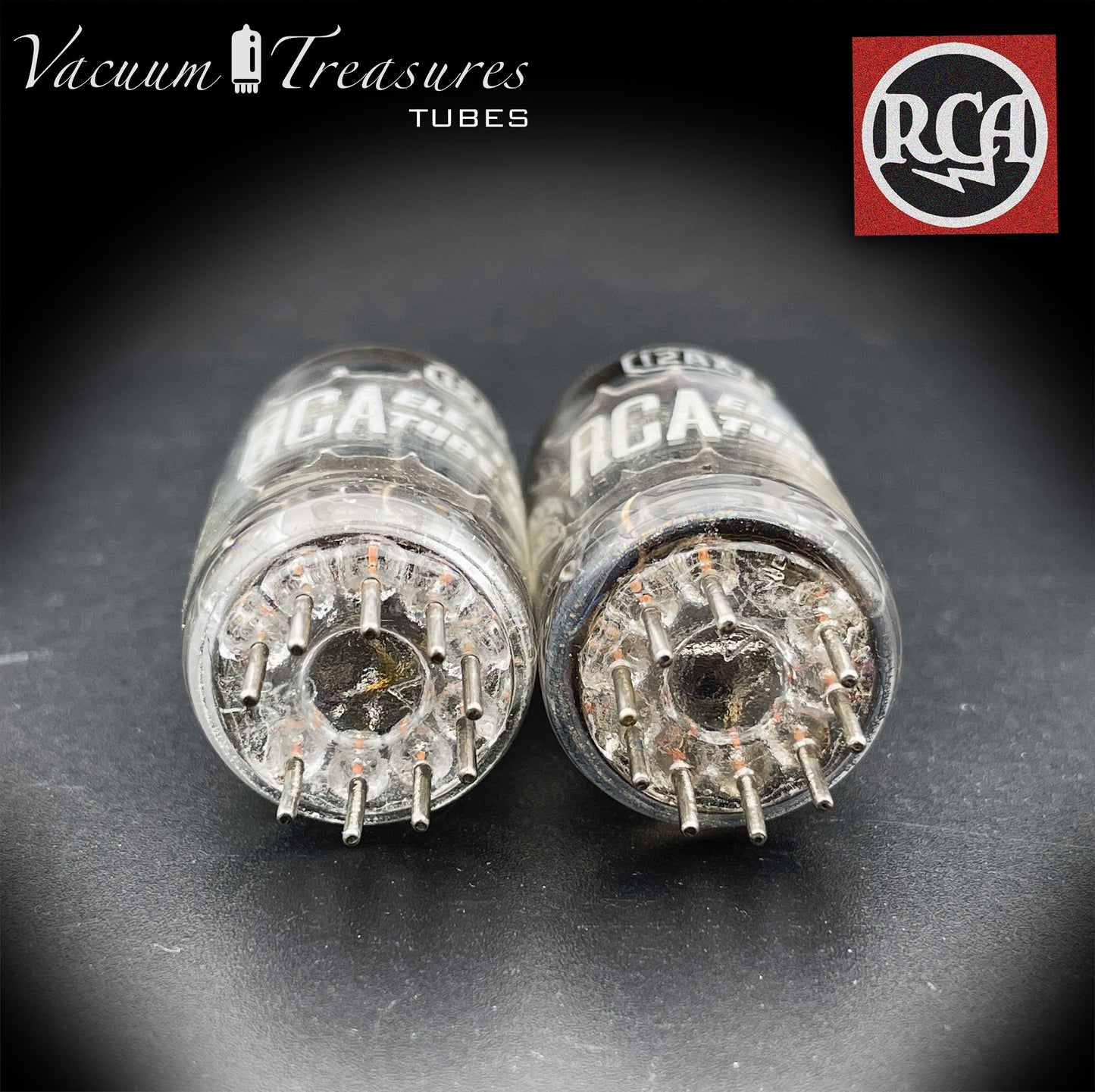 12AX7 / ECC83 RCA Matched Pair Long Black Plates Square Tilt getter Made in USA '58