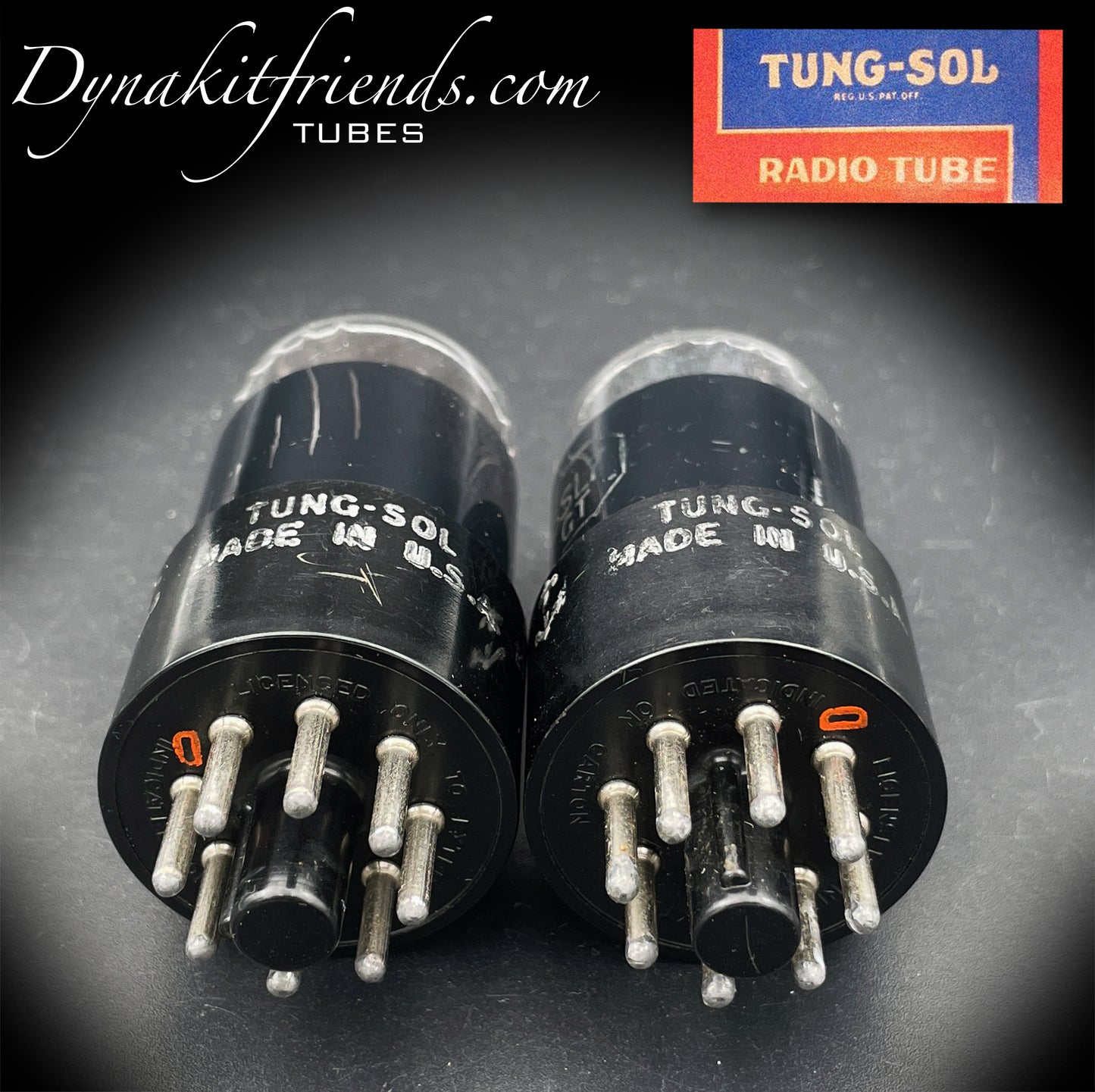 6SL7 GT ( VT-229 ) TUNG-SOL JAN CTL Black Glass Black Round Plates Matched Tubes Made in USA '50s