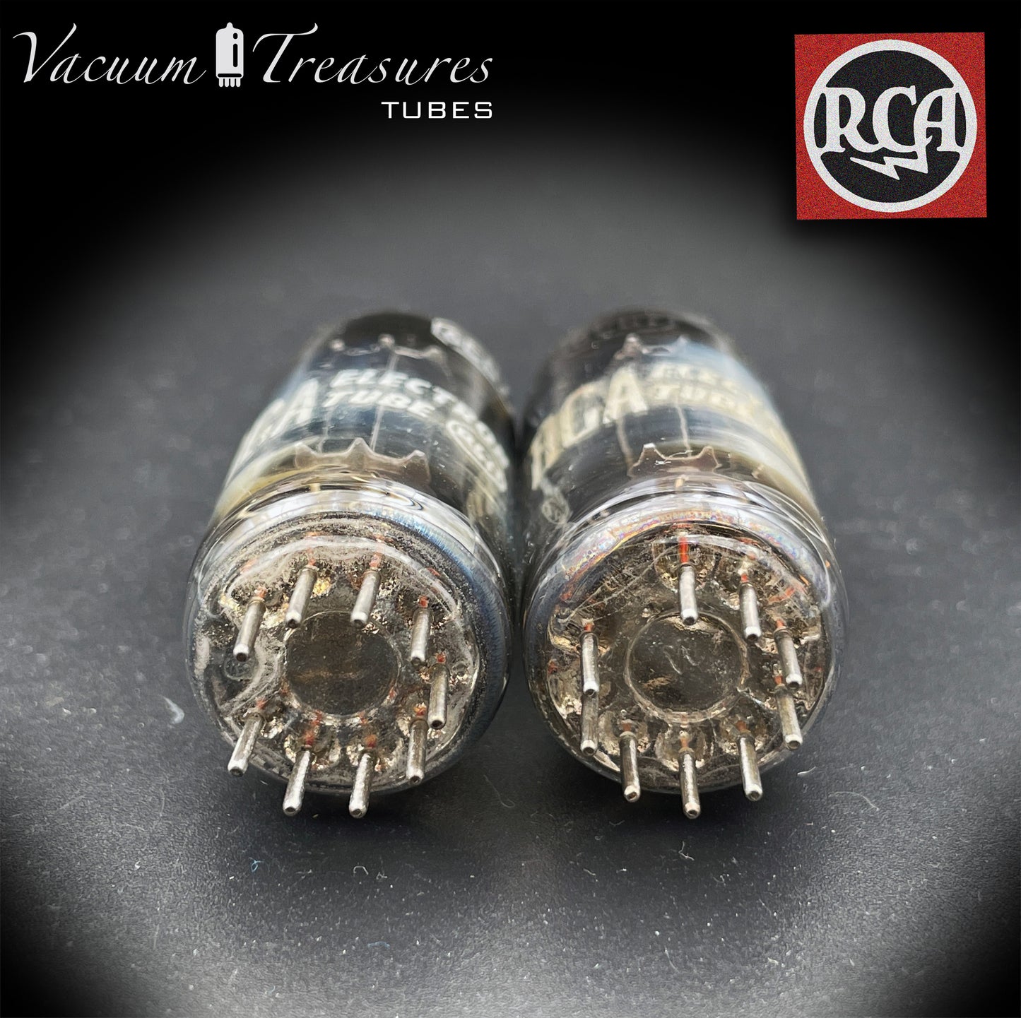 6CG7 ( 6FQ7 ) RCA Triple Black Plates Horse Shoe Getter Tested Pair Tubes Made in USA