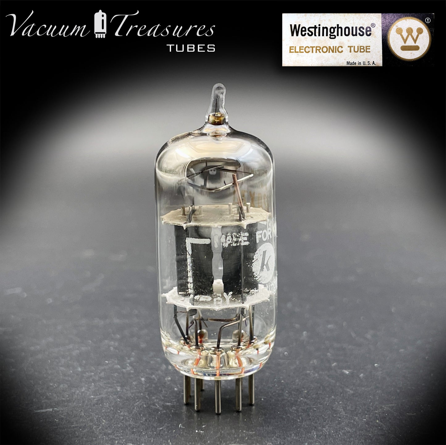 12AX7 / ECC83 Knight by Westinghouse Short Gray Plates Square Getter Tube Made in USA '50s