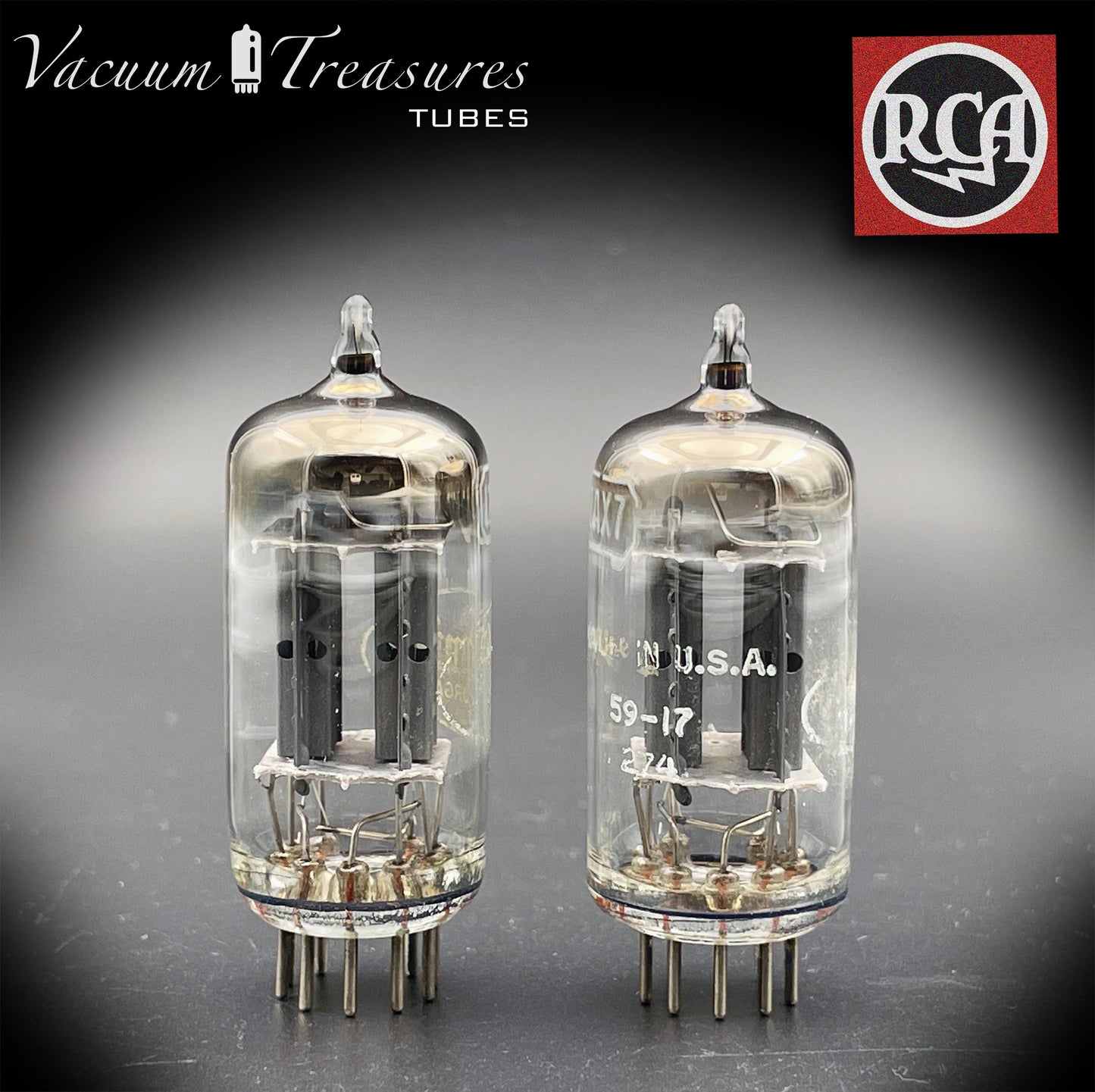 12AX7 ( ECC83 ) RCA Brand Baldwin Long Gray Plates Square Getter Matched Tubes MADE IN USA '59