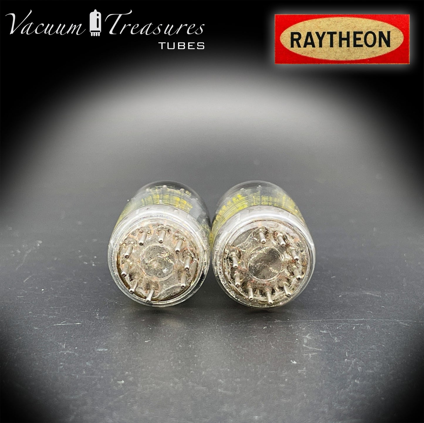 12AU7 ( ECC82 ) NOS RAYTHEON for Baldwin Long Black Plates Halo Getter Matched Tubes Made in USA '59