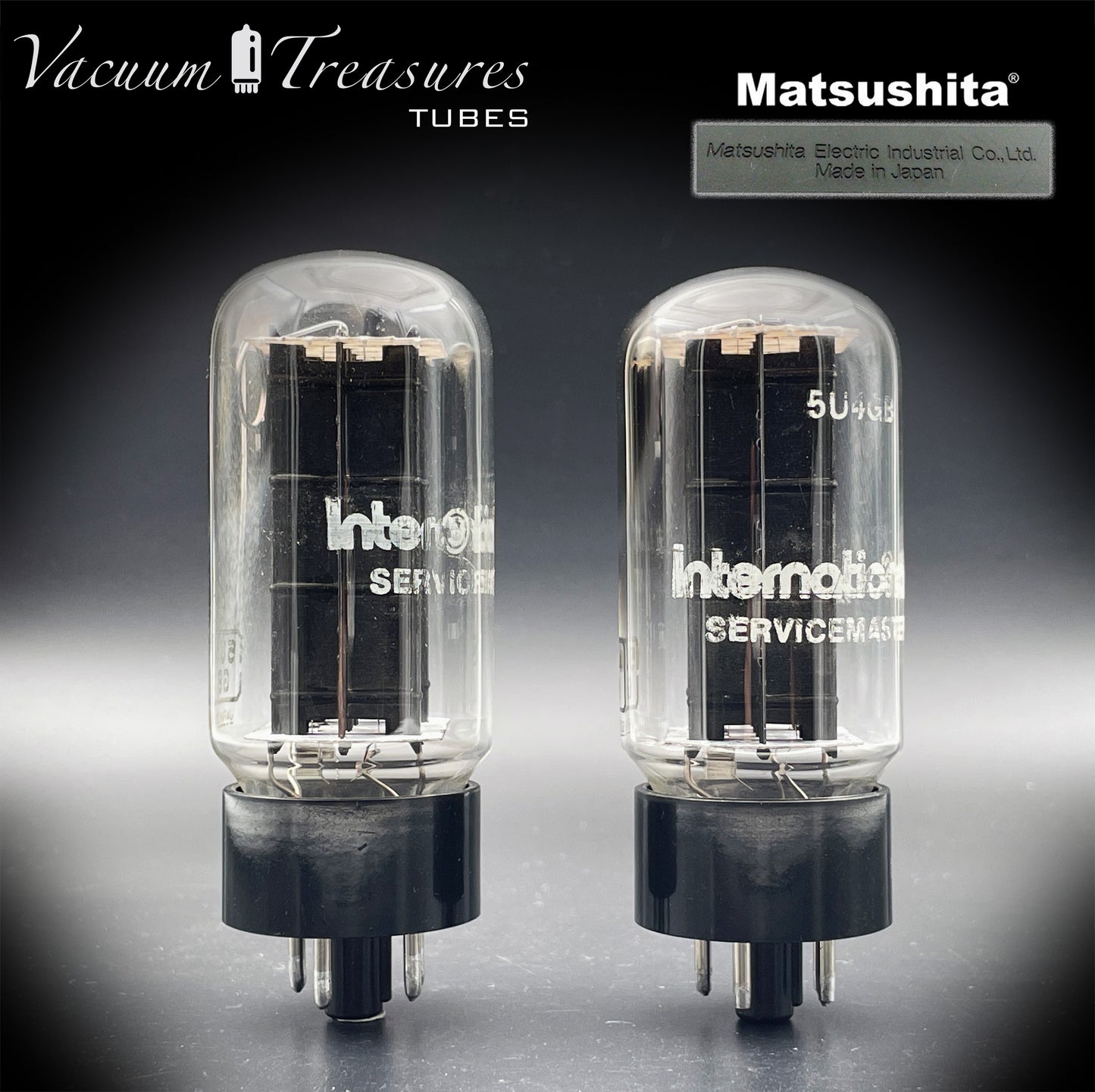 5U4GB 5AS4A NOS NIB MATSUSHITA/International Black Plates Matched Pair Tubes Top Side Halo Getter Rectifiers Made in JAPAN