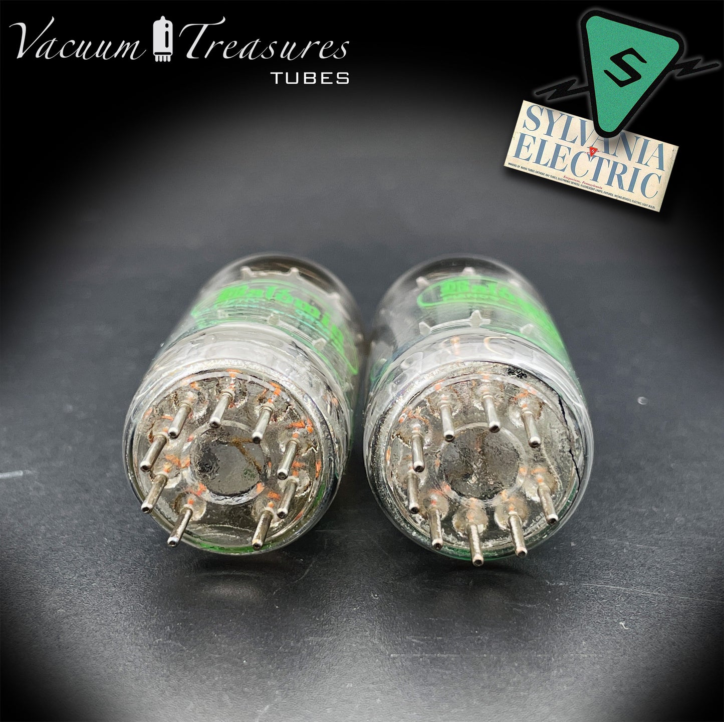 12AX7 / ECC83 Baldwin by Sylvania Matched Pair Long Gray Plates Halo Getter Made in USA