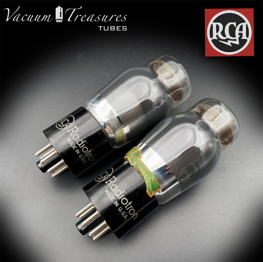 6V6G RCA Radiotron Matched Pair - Smoked Glass Black Plates Foil Getter - Same Factory Code - USA '50s - AMPLITREX Tested