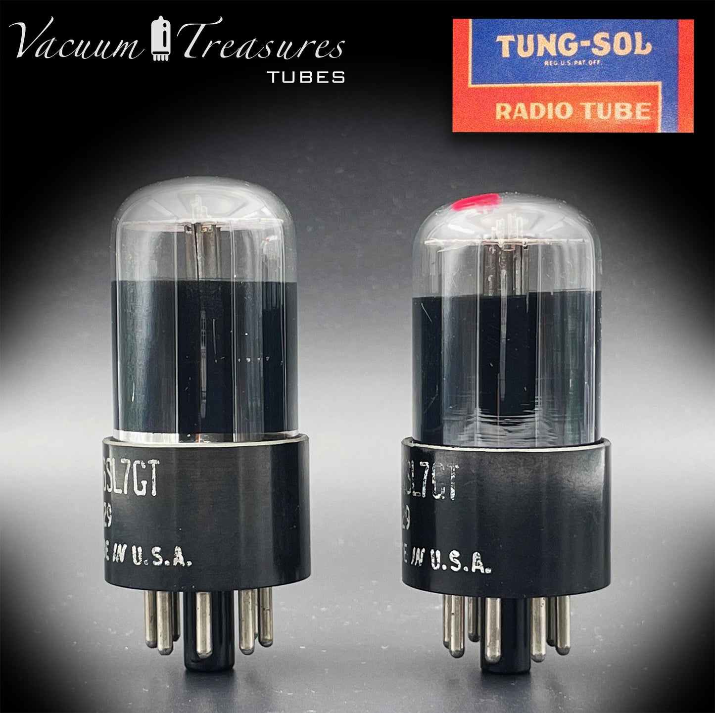 6SL7 GT ( VT-229 ) TUNG-SOL JAN CTL Black Glass Black Round Plates Matched Tubes Made in USA '50s