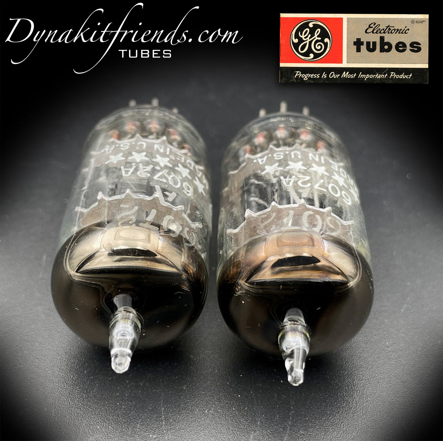 6072 ( 12AY7 ) NOS GE 5-Star Black Plates Halo Getter Vintage 1958 Audio Tubes Matched Pair