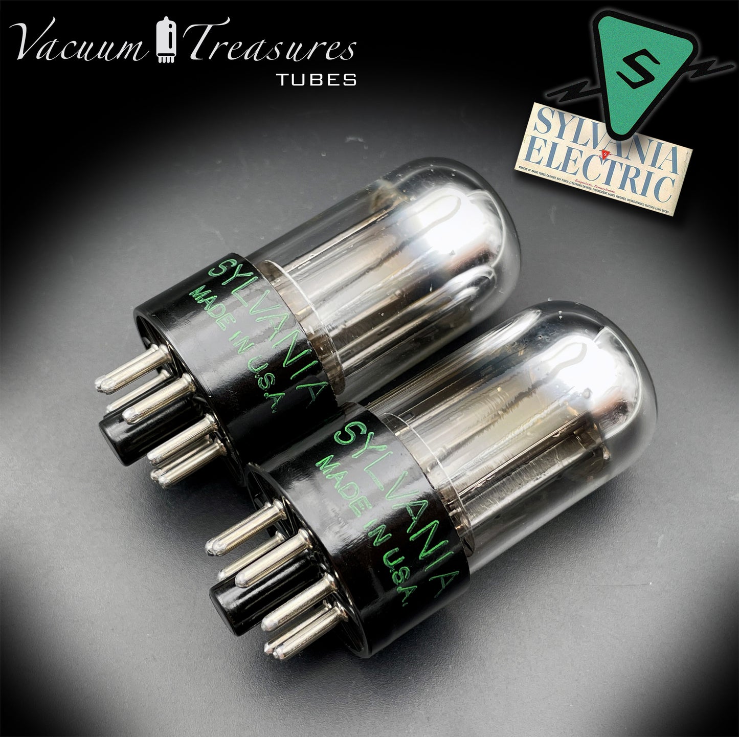 6SN7GTB NOS SYLVANIA CHROME TOP Matched Pair Low Noise & Mic Black Plates Tubes USA 1955