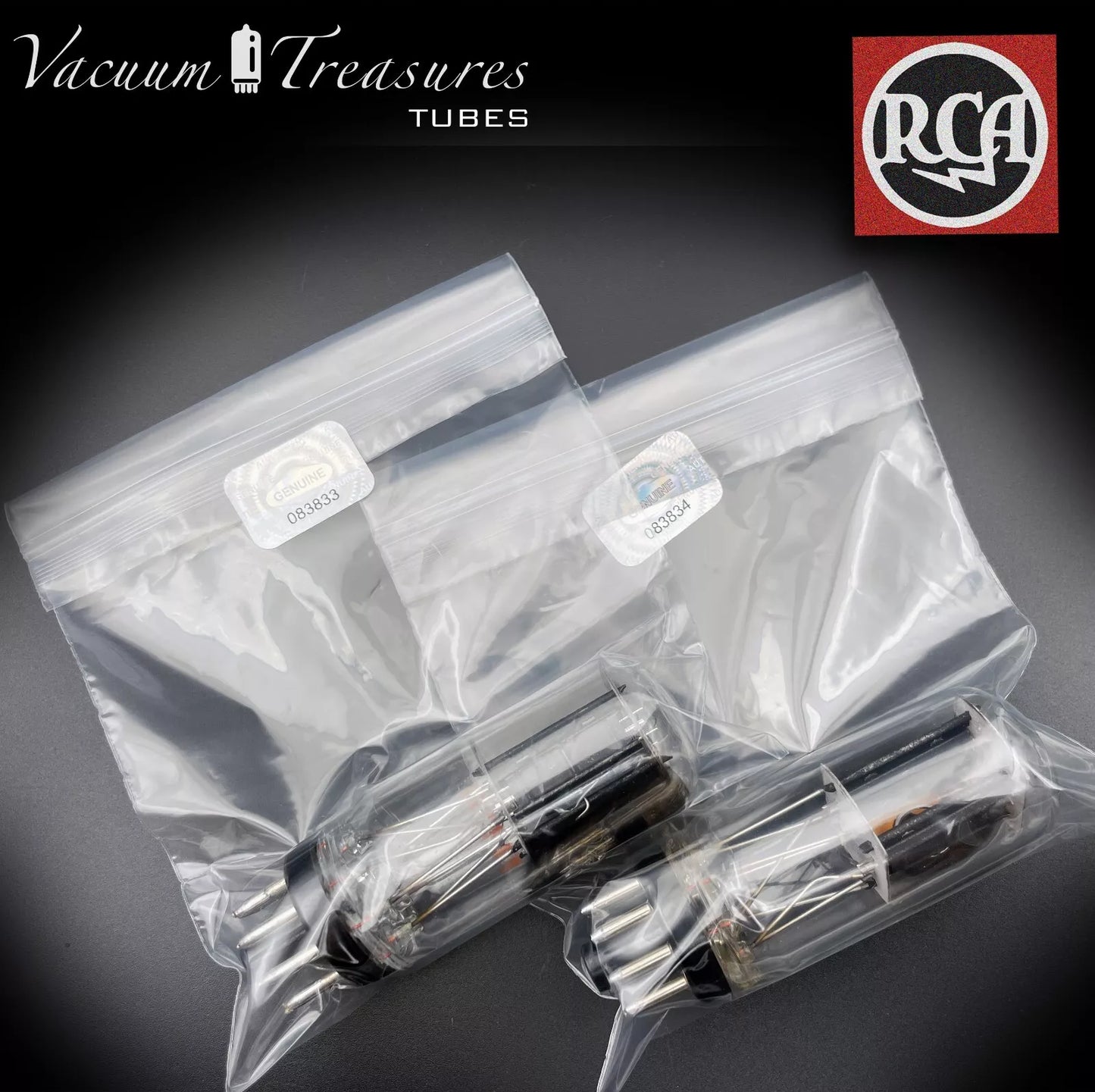 6SN7 GTB RCA NOS NIB Coin Base Black Plates AMPLITREX Matched Pair Tubes Made in USA