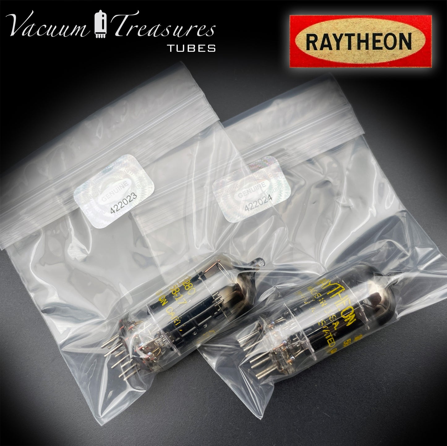 12AU7 ECC82 RAYTHEON Matched Pair Long Black Plates Square Getter Tubes USA '58