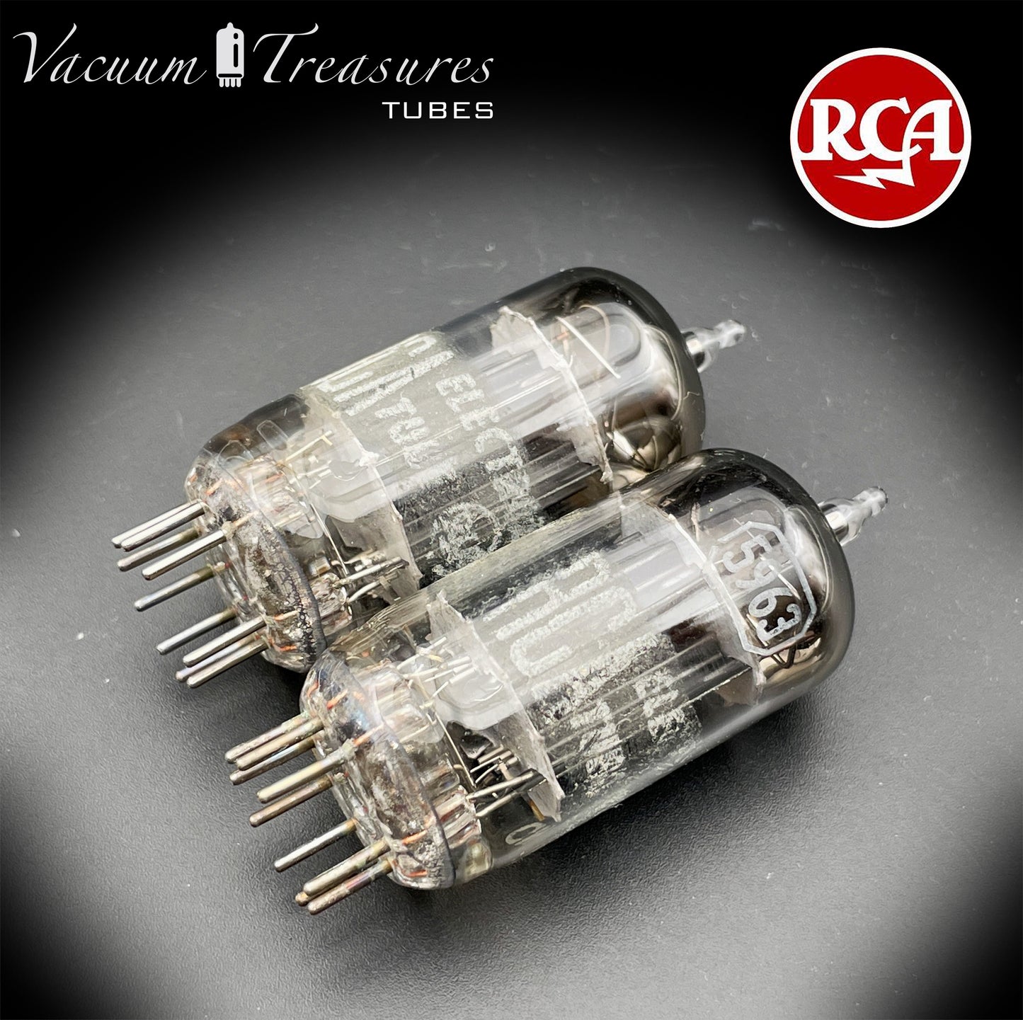 5963 ( 12AU7 ) RCA Matched Pair Long Black Plates Foil Getter AMPLITREX Tested
