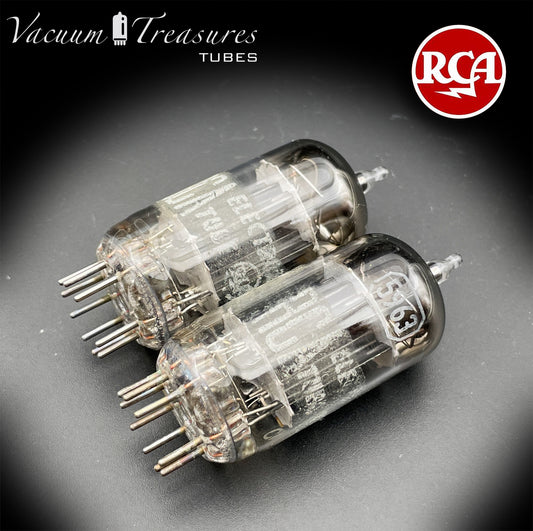 5963 ( 12AU7 ) RCA Matched Pair Long Black Plates Foil Getter AMPLITREX Tested