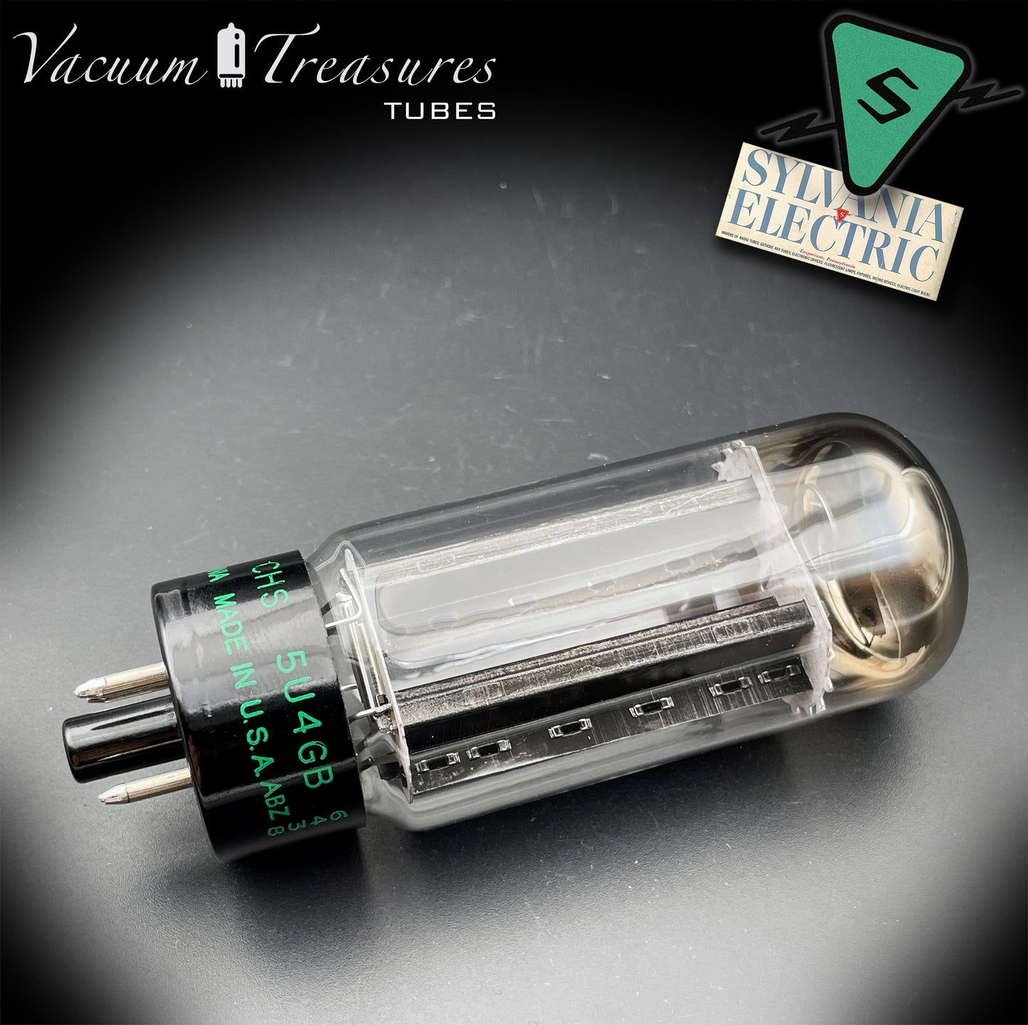 USN CHS 5U4GB SYLVANIA NOS NIB Black Plates Halo Getter Tested Tube Rectifier Made in USA