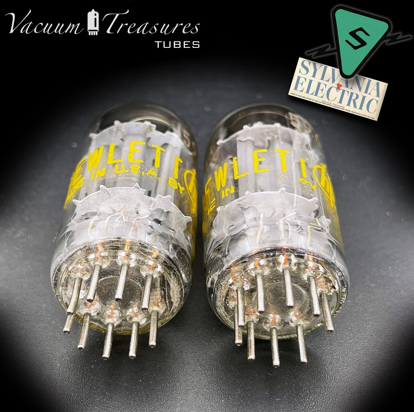 5963 ( ECC82 12AU7 WA ) Hewlett-Packard by SYLVANIA Gray Plates Halo Getter Long Plates Matched Pair Made in USA